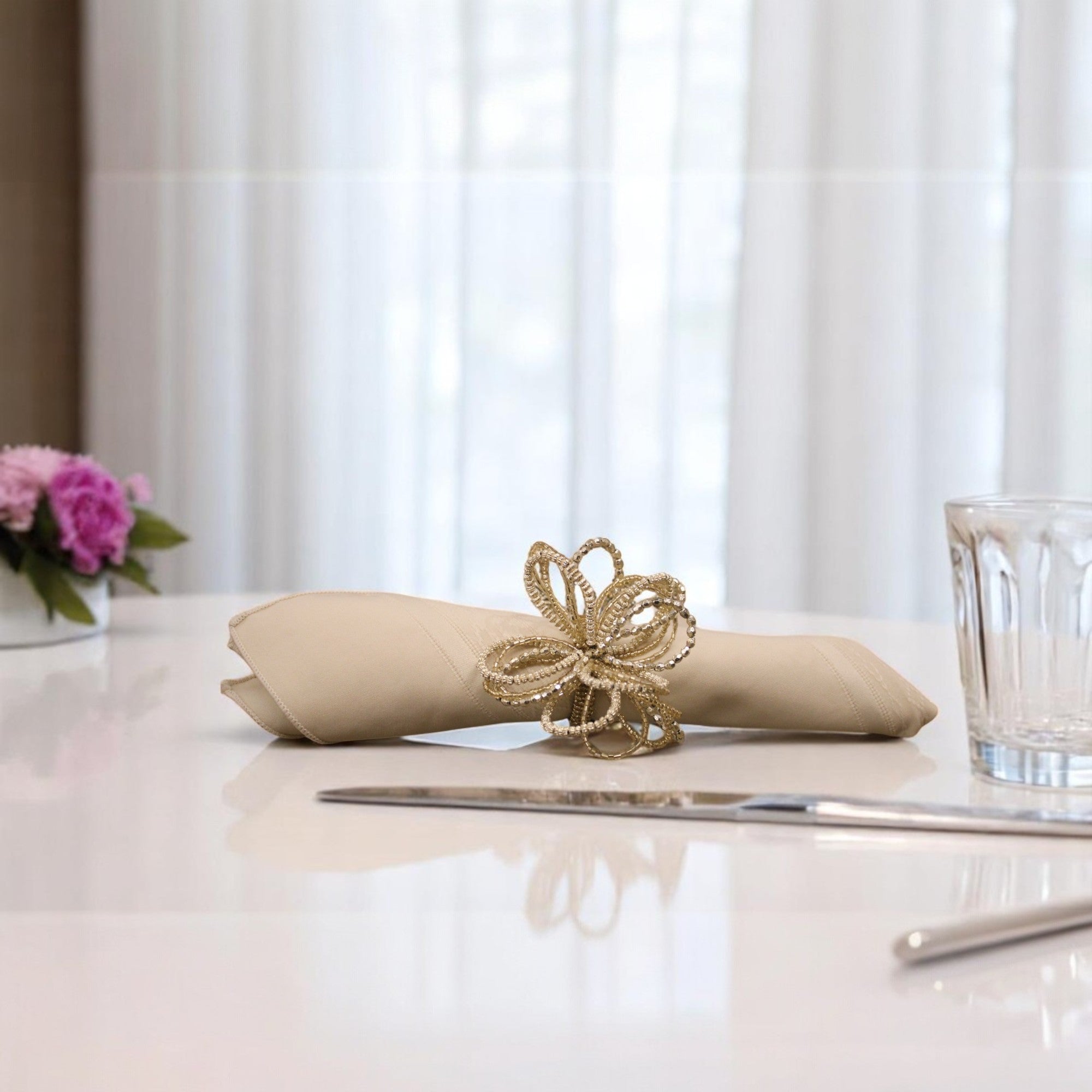  Flower Shape Beaded Napkin Ring Set of Four 