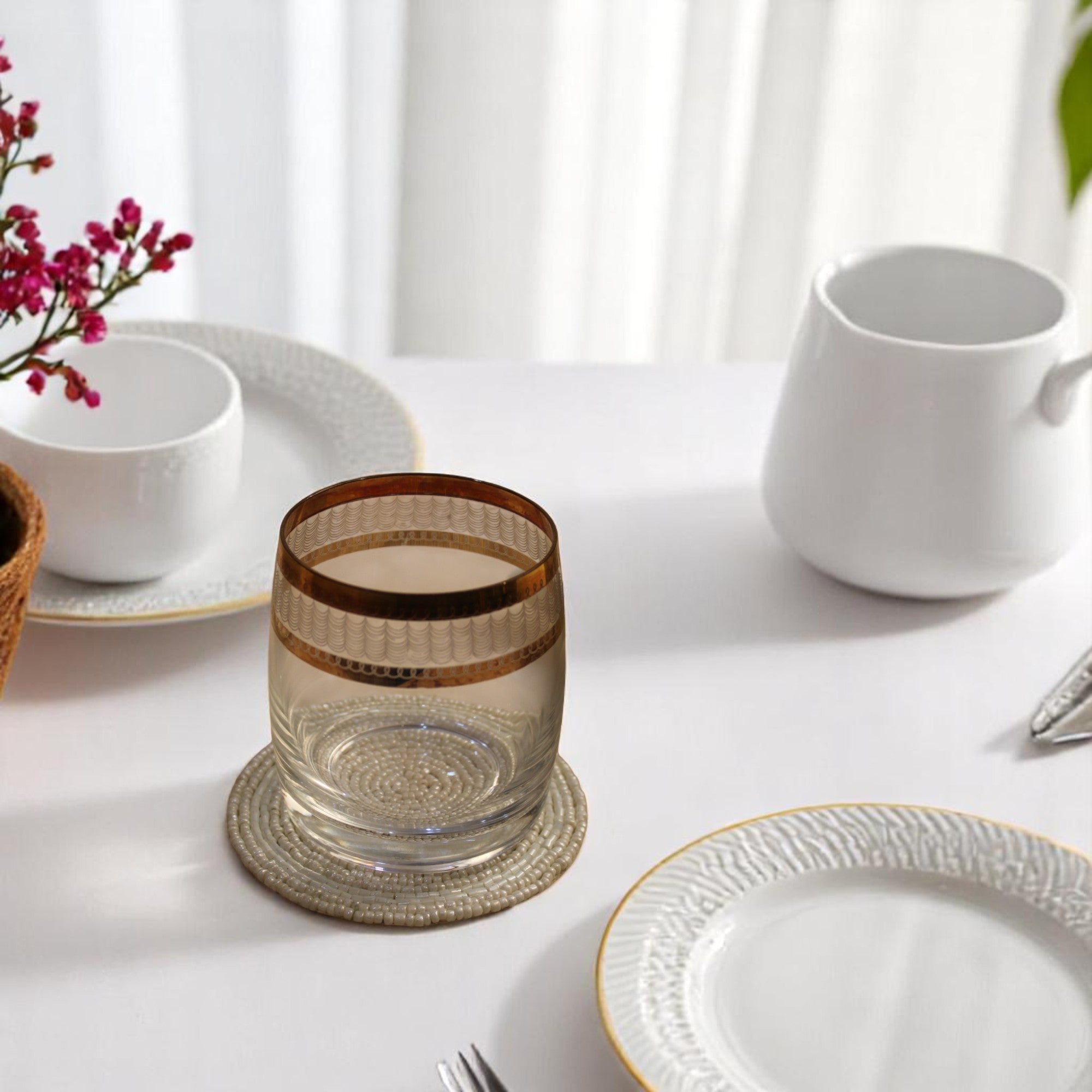 Beaded Coaster in White Colour Set of Four