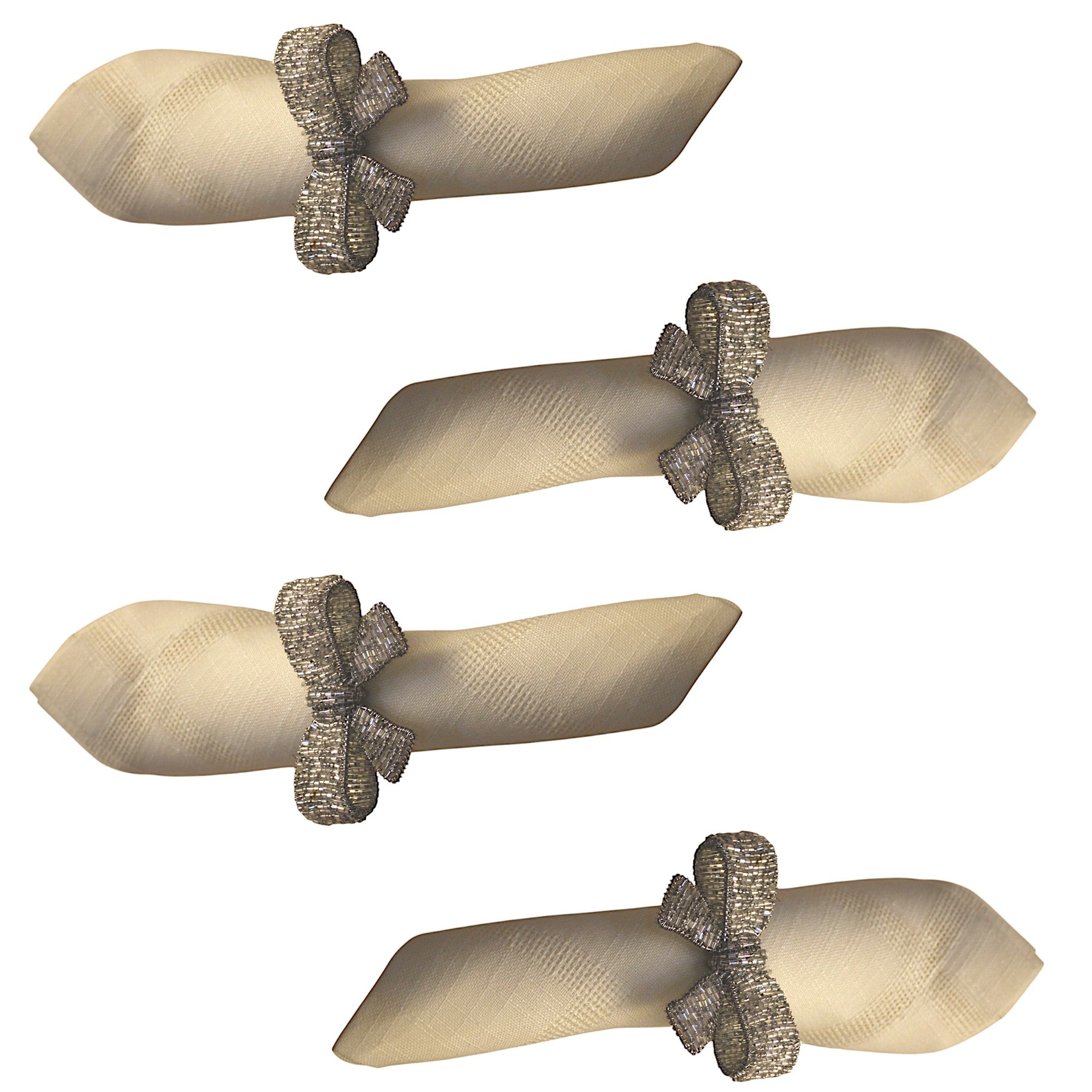 Bow shape Beaded Napkin Ring Set of Four