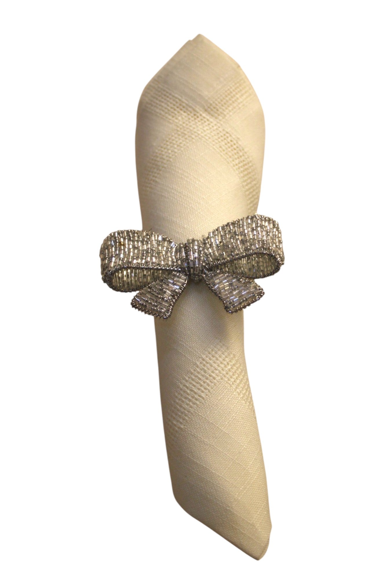 Bow shape Beaded Napkin Ring Set of Four