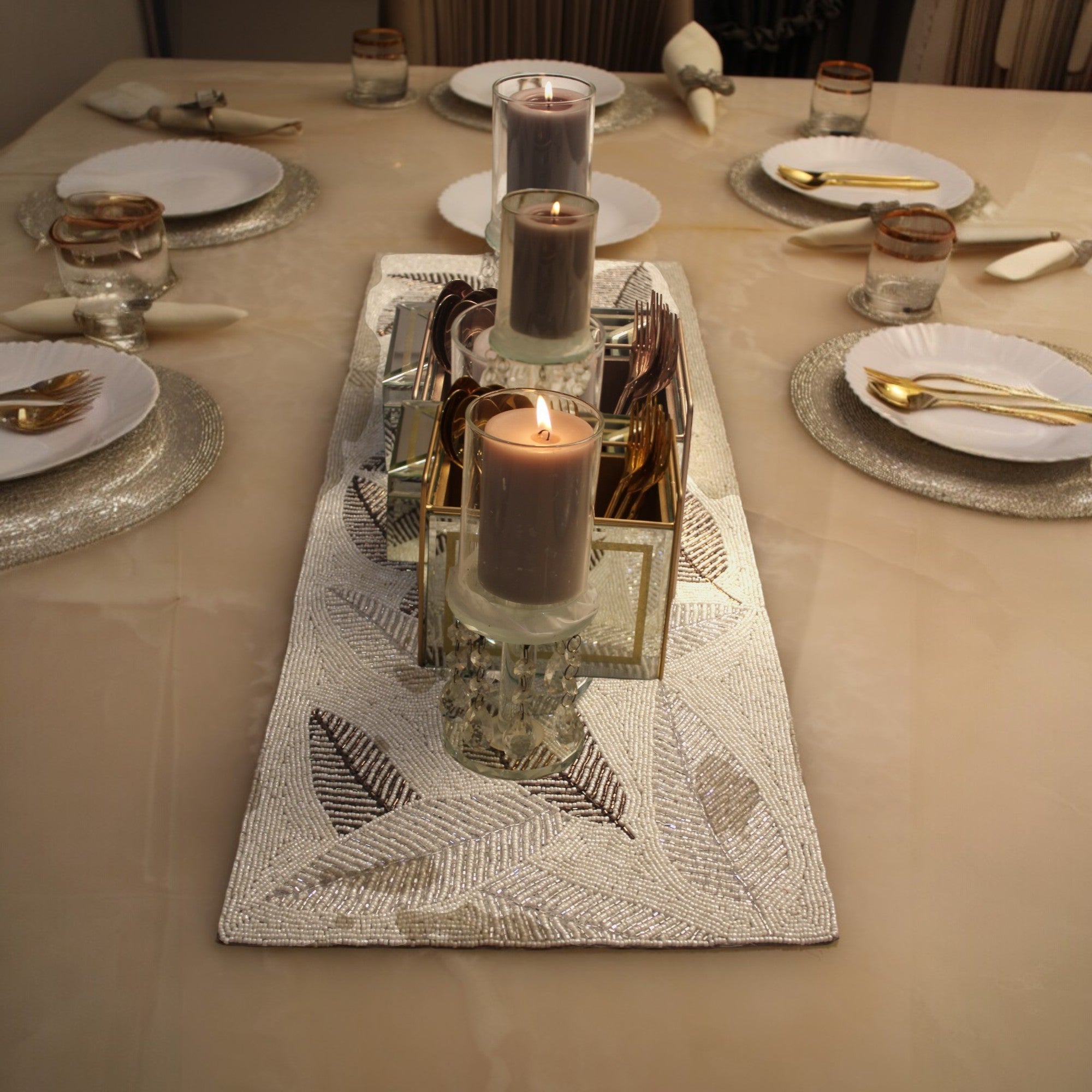 Leaf design Beaded Table Runner