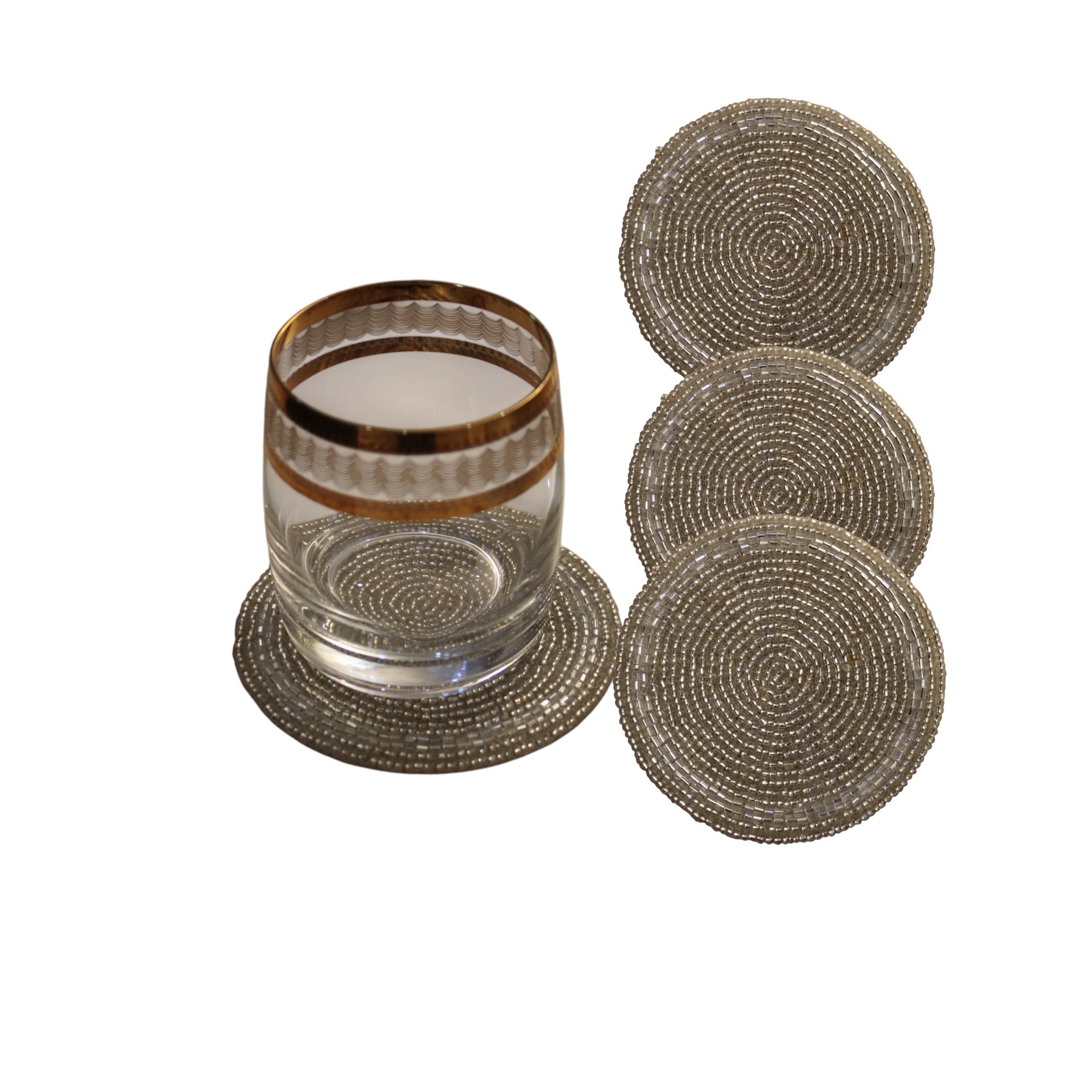 Beaded Coaster in Silver Color Set of Four