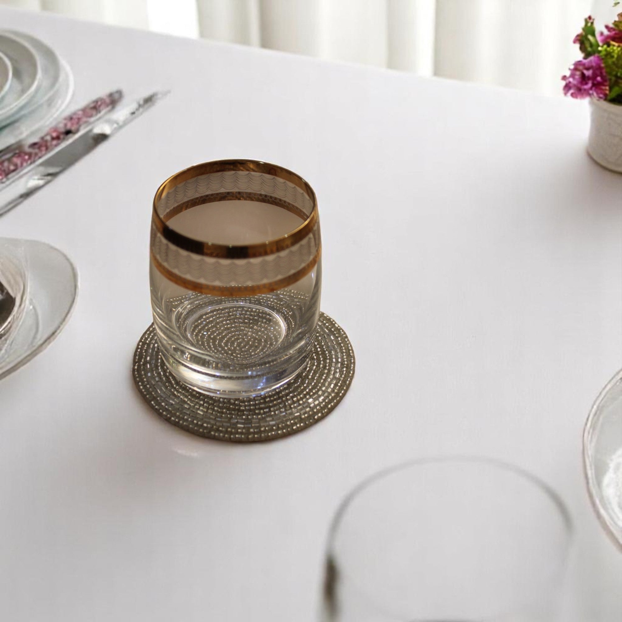 Beaded Coaster in Silver Color Set of Four