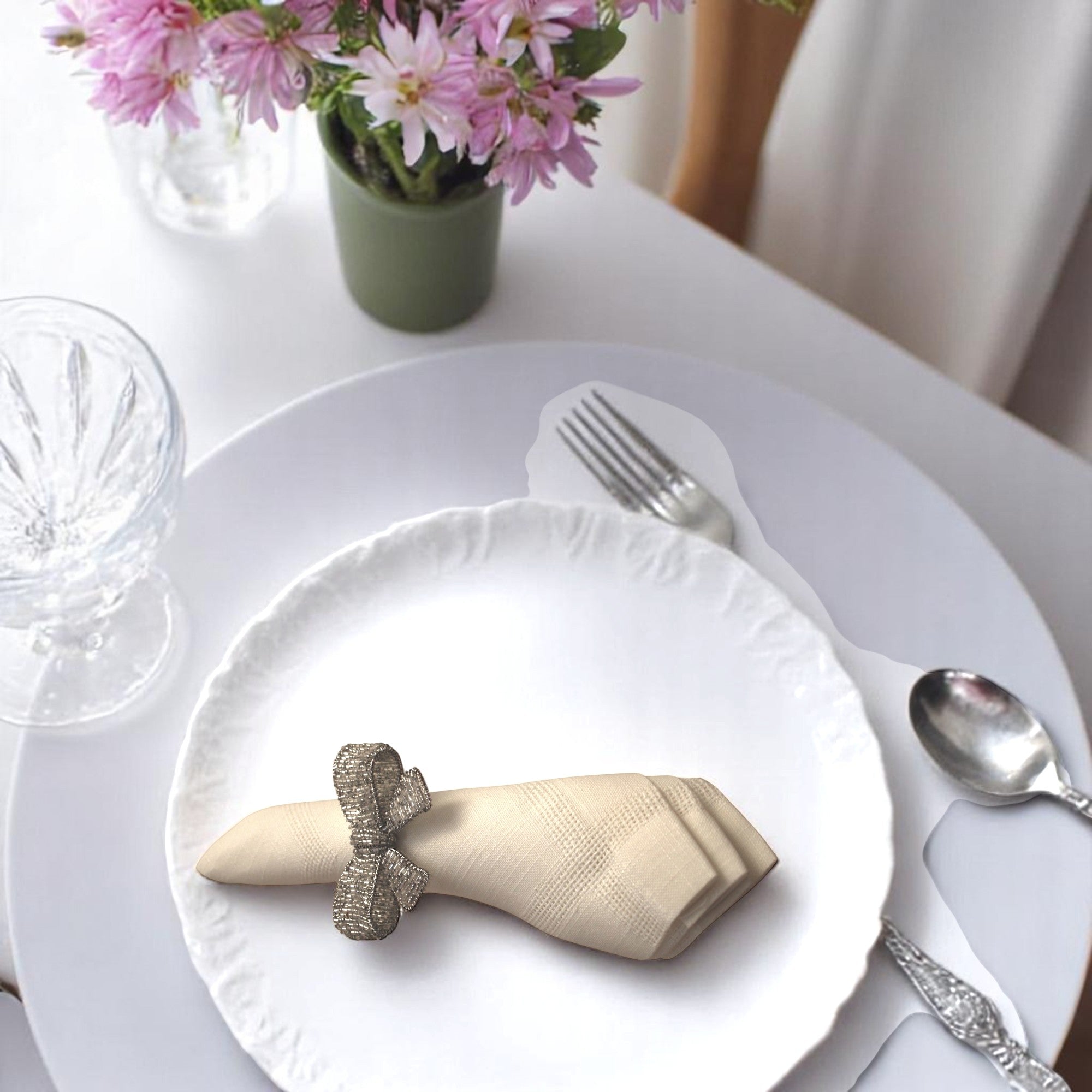 Bow shape Beaded Napkin Ring Set of Four