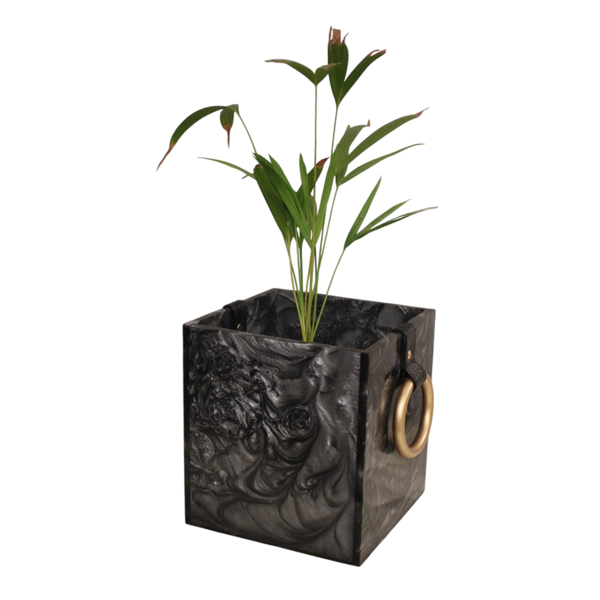 Black Resin Dustbin / Planter with Handles