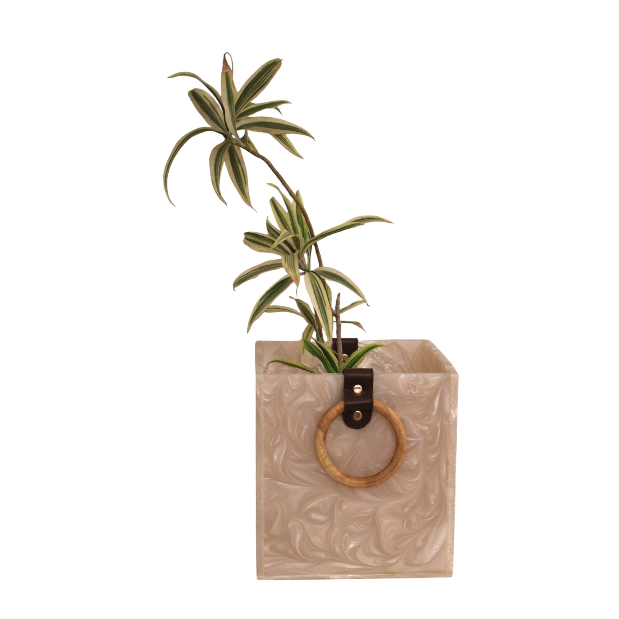 Ivory Resin Dustbin / Planter with Handles