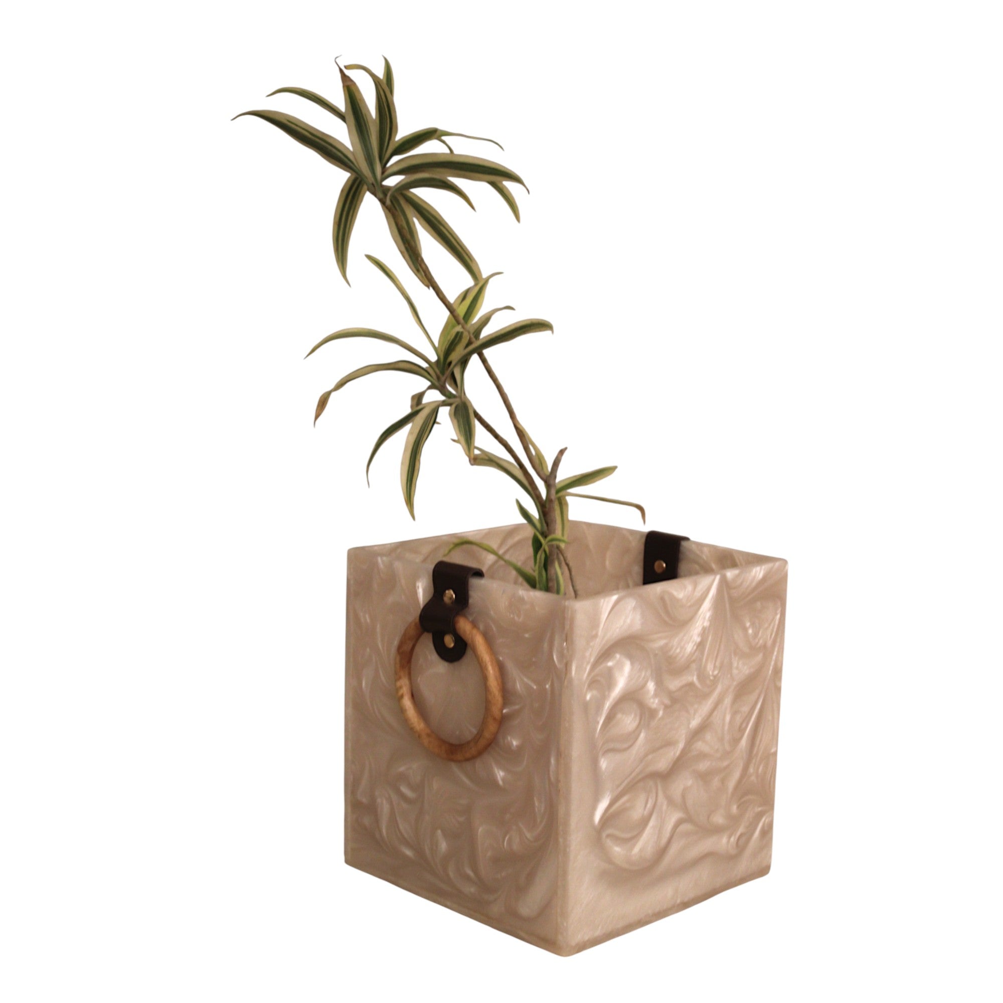 Ivory Resin Dustbin / Planter with Handles
