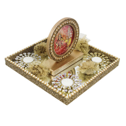 Laxmi Ganesh Photo Frame With T-light & Flowers for Diwali Gifts