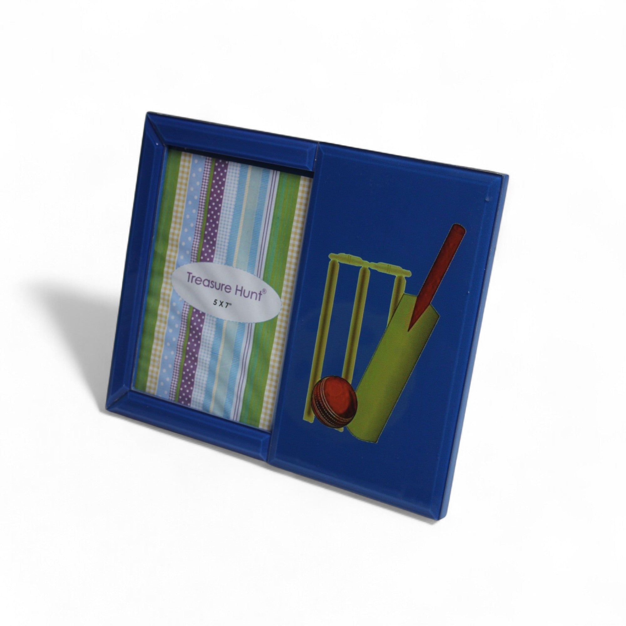 Premium Blue Glass Photo Frame with Cricket Design