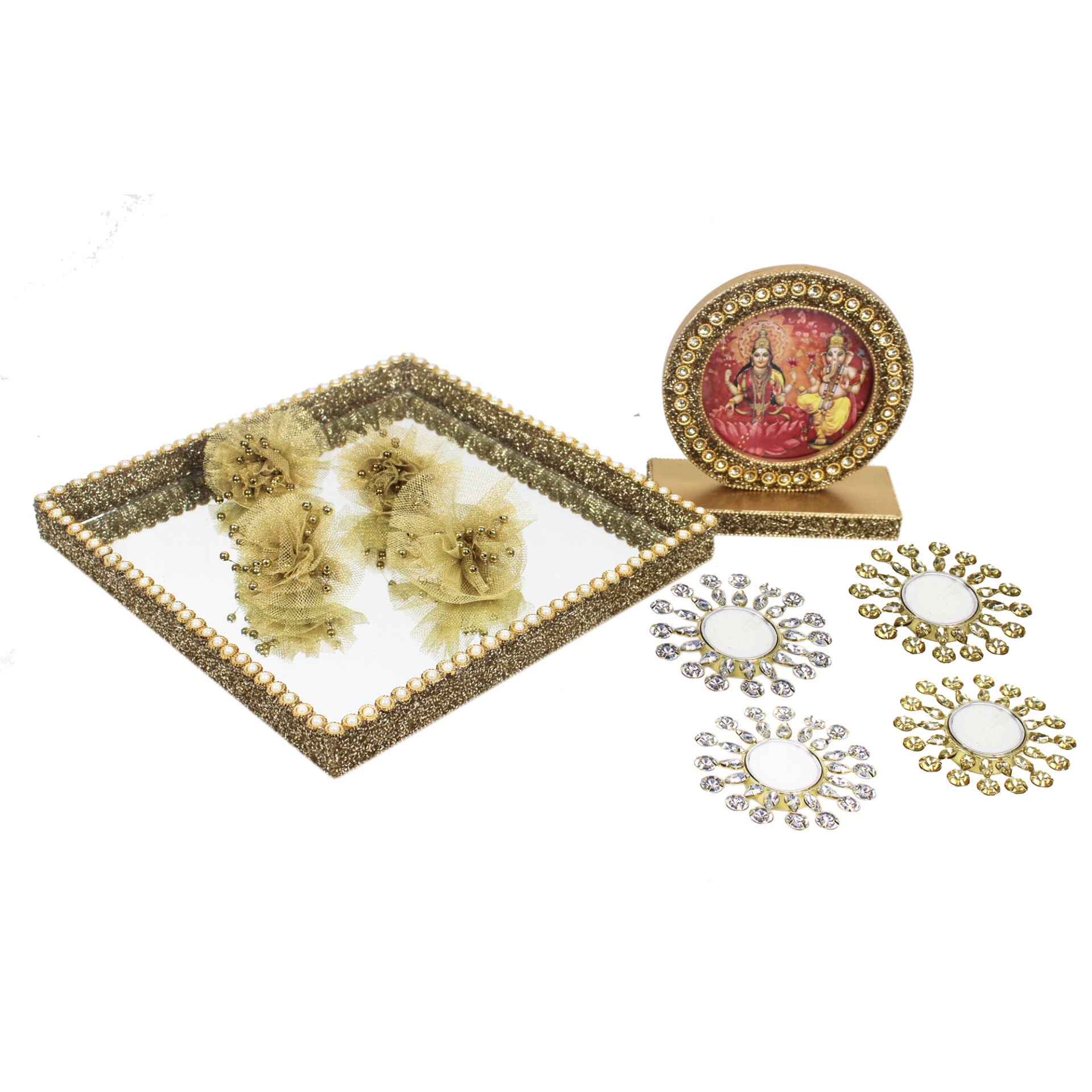 Beautiful Laxmi Ganesh Photo Frame With T-light & Flowers for Diwali Gifts
