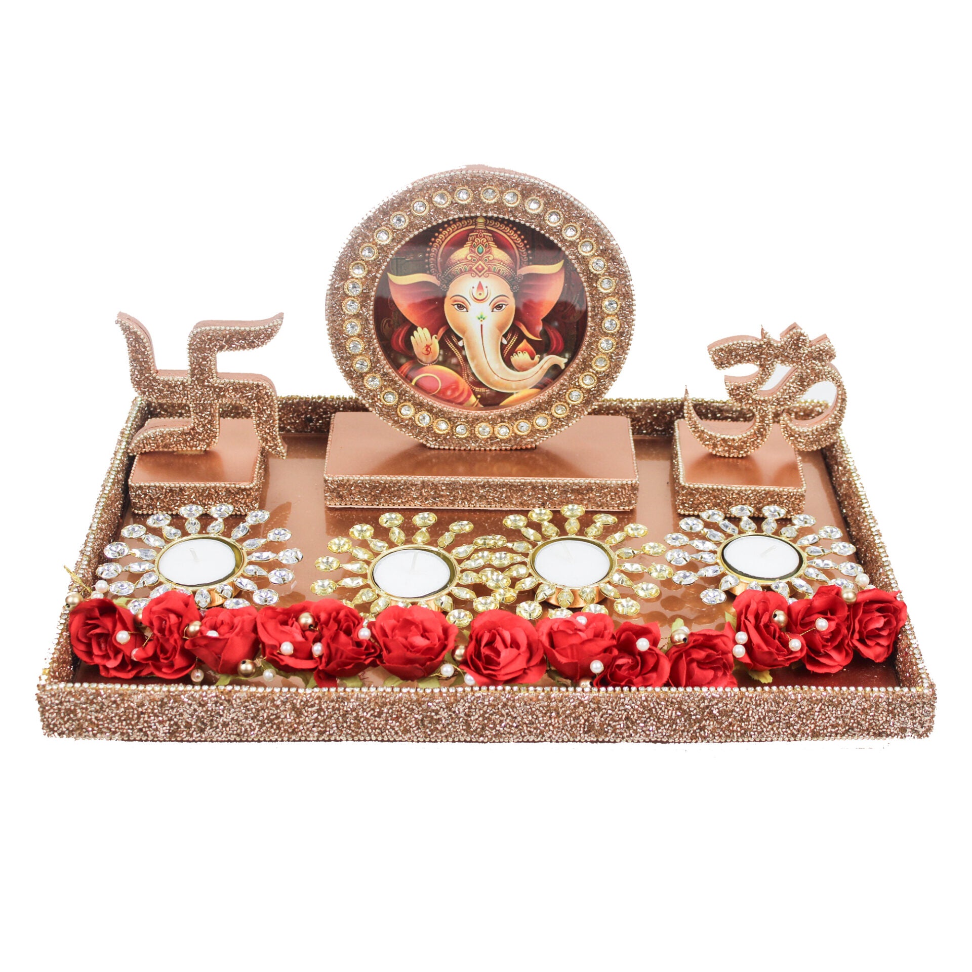 Beautiful Laxmi Ganesh Photo Frame With T-light & Flowers for Diwali Gifts