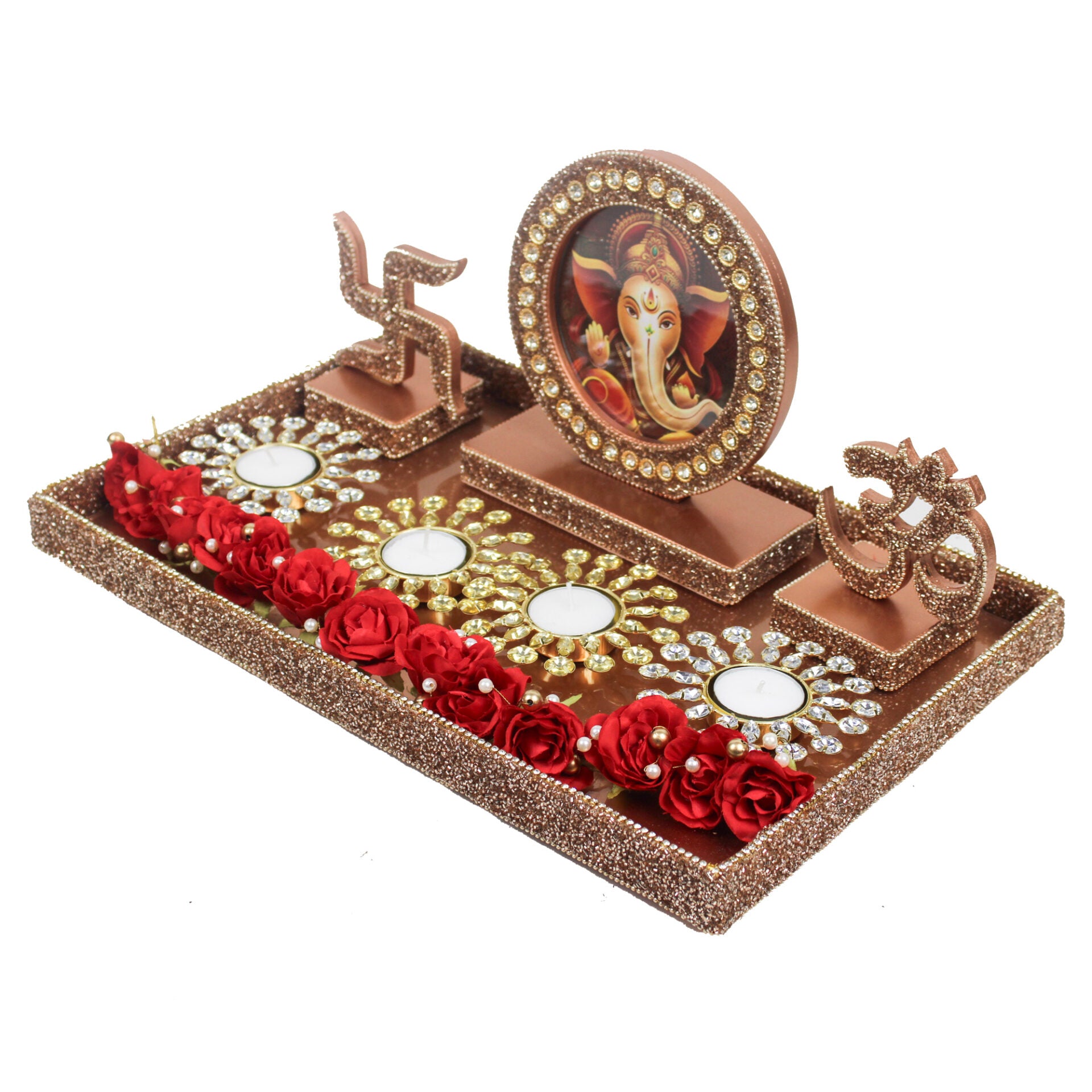 Beautiful Laxmi Ganesh Photo Frame With T-light & Flowers for Diwali Gifts