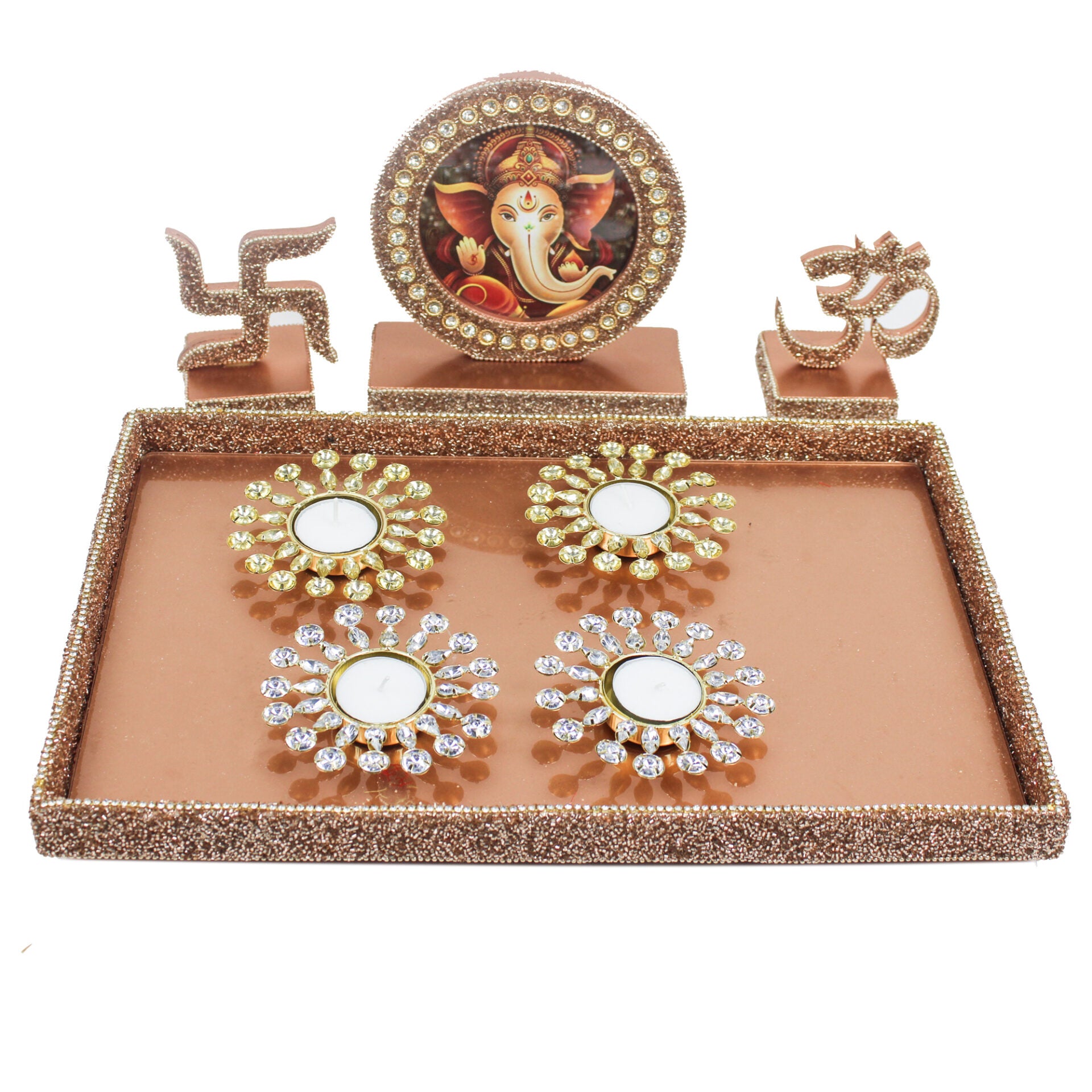 Beautiful Laxmi Ganesh Photo Frame With T-light & Flowers for Diwali Gifts