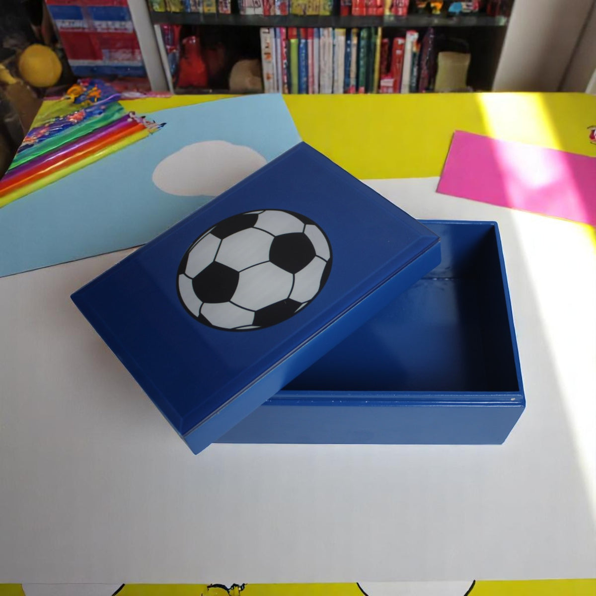 Football Programme Storage Box Premium Blue Small Storage Box with Football Design