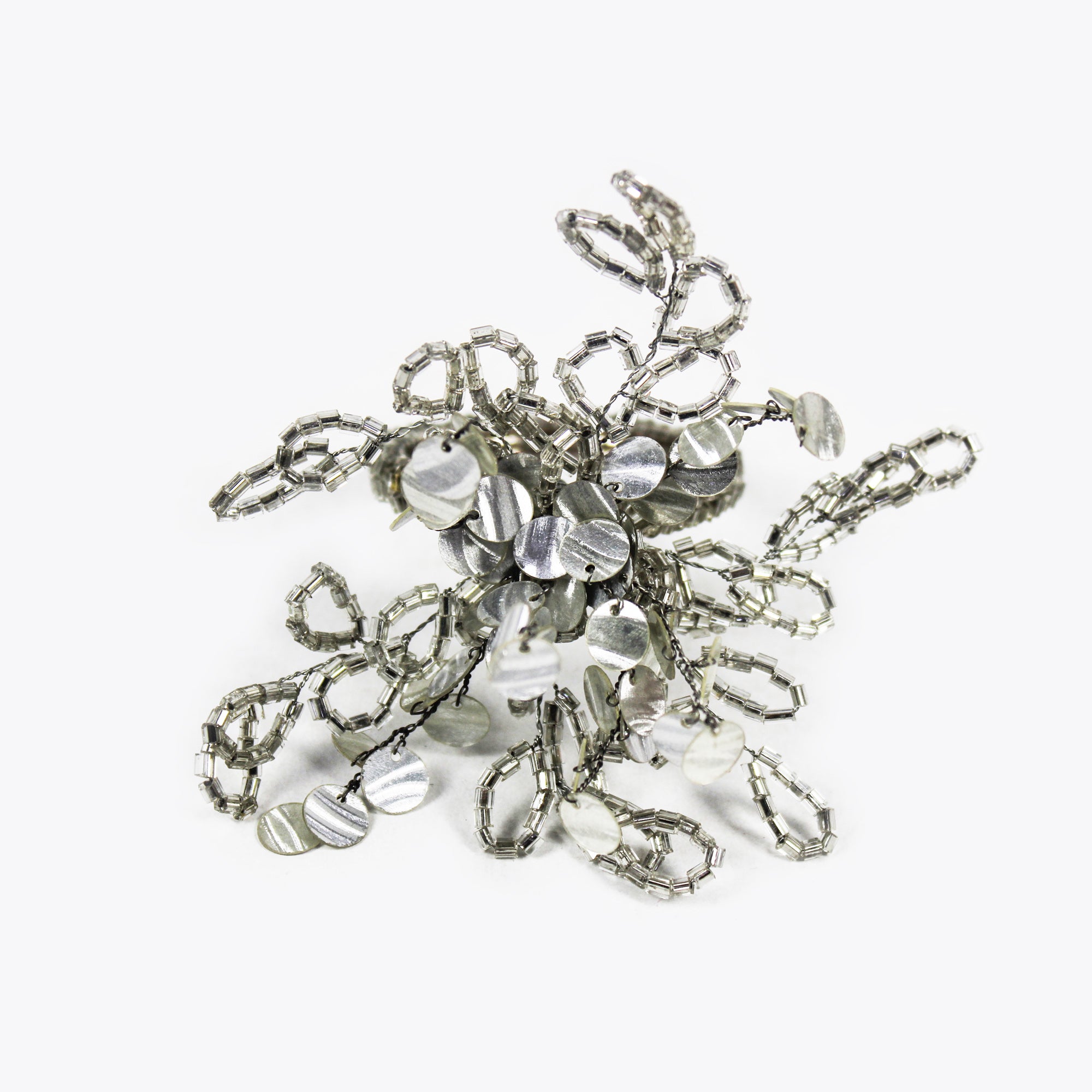 Silver Beaded Flower Napkin Ring Set of Four