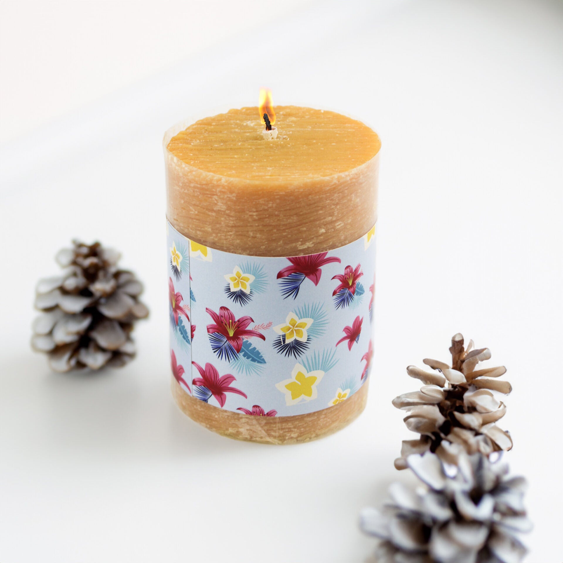 Brushed Texture Pillar Candle Small Mogra for Gift & Home Decor