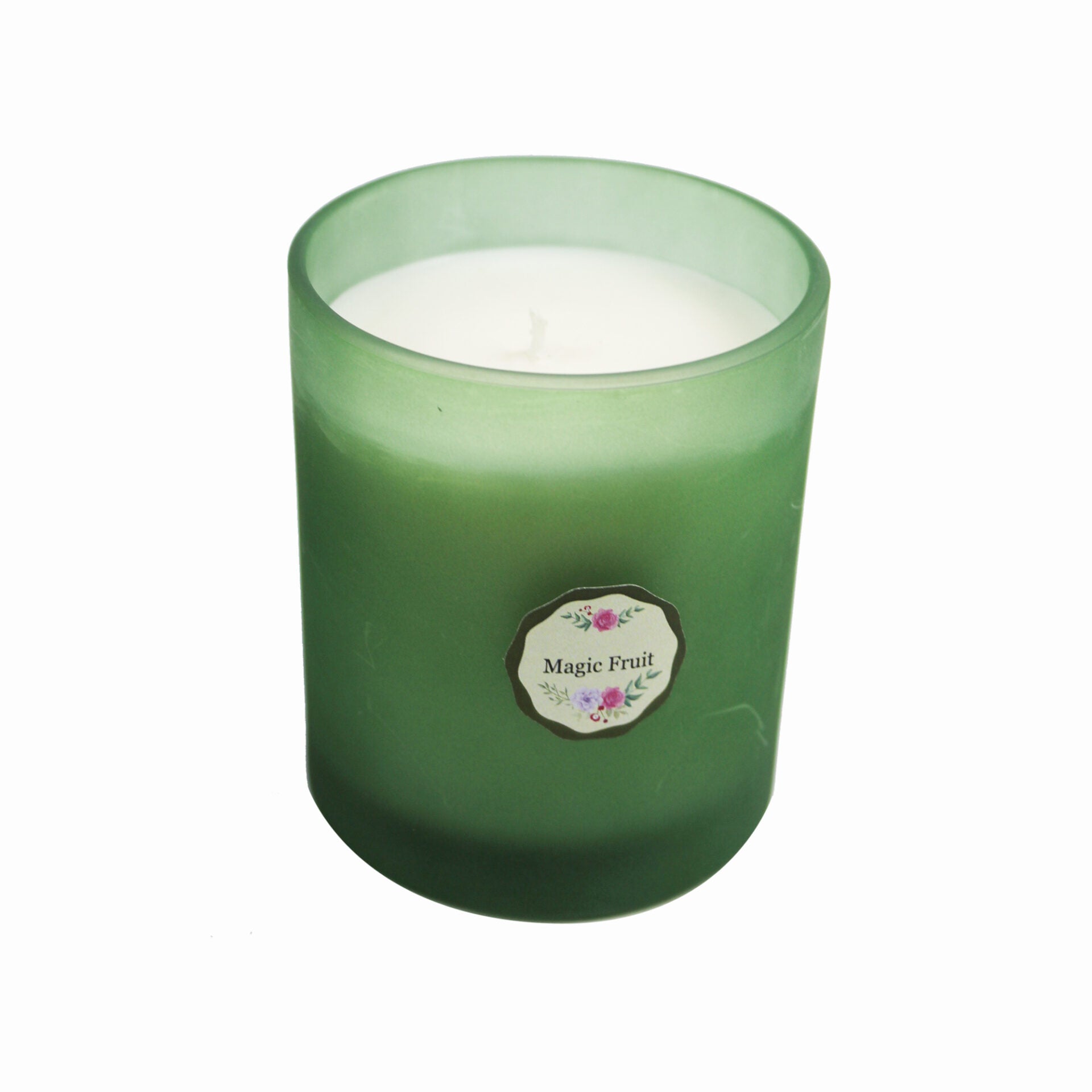 Frosted Glass Green Jar Candle 180 gms Magic Fruit for Gift & Home Decor