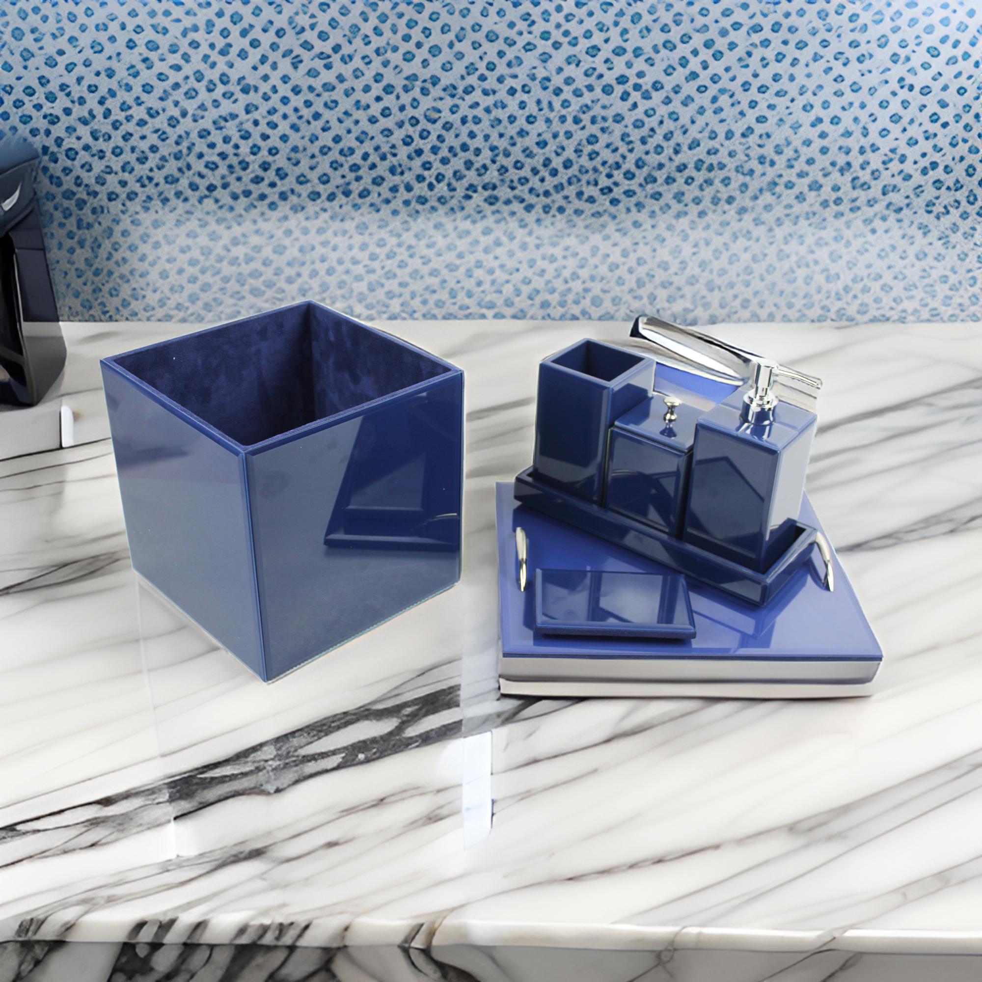 Decorative Bathroom Set of 7 Pieces for Modern Homes (Blue Glass)