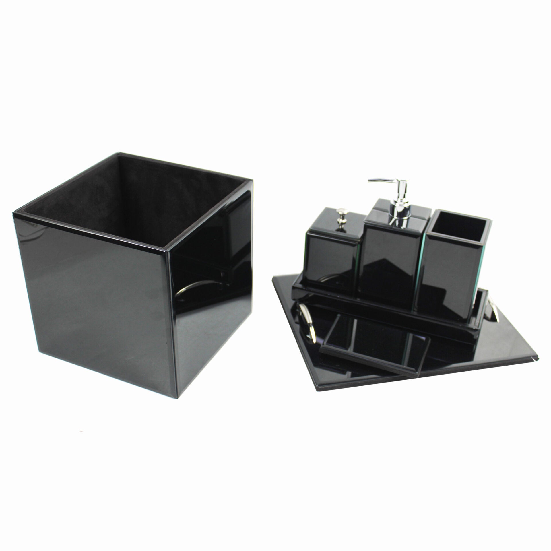 Luxury Decorative Bathroom Set of 7 Pieces for Modern Look (Black Glass)