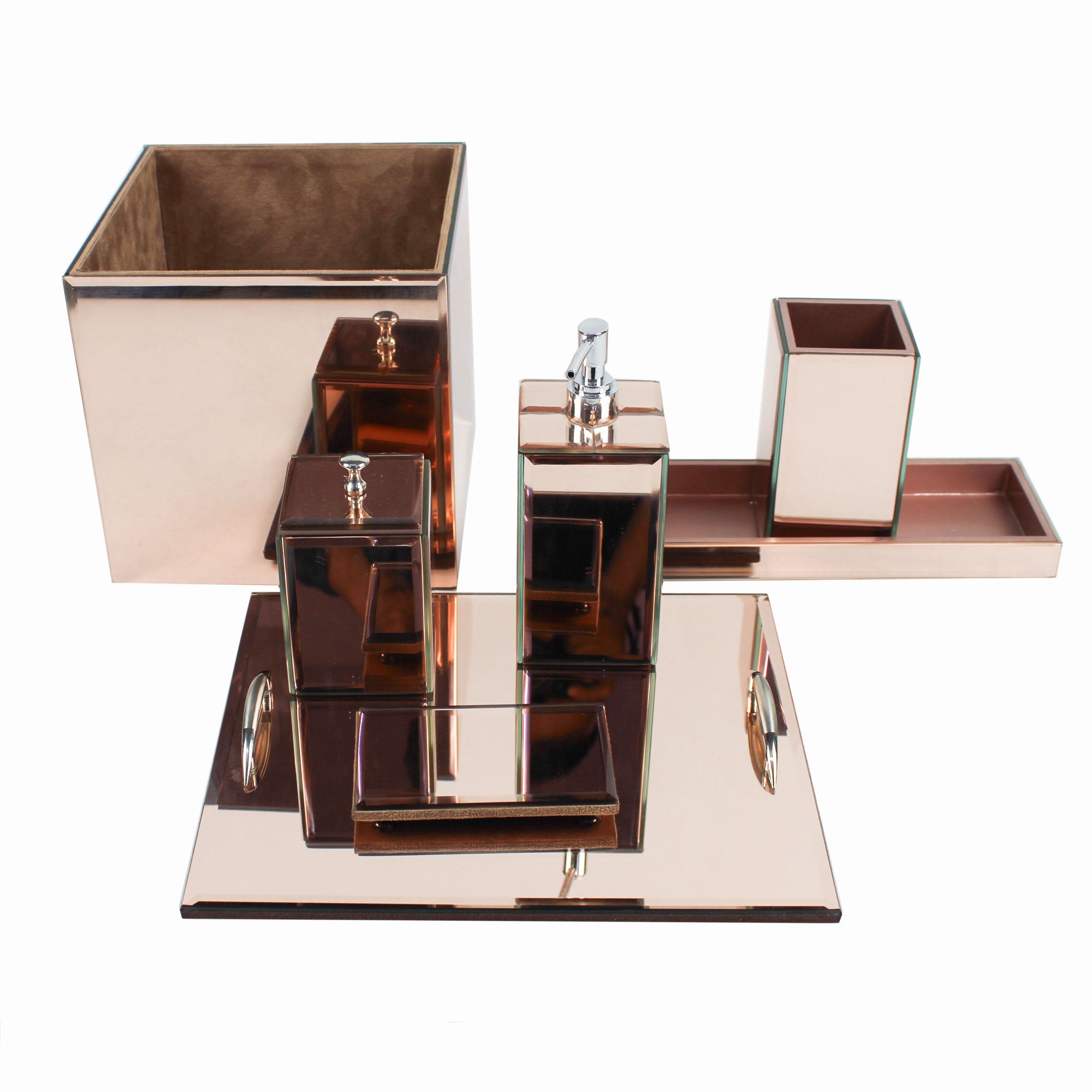 Luxury Complete Bathroom Accessory Set of 8 Pieces (Rose Gold Glass)