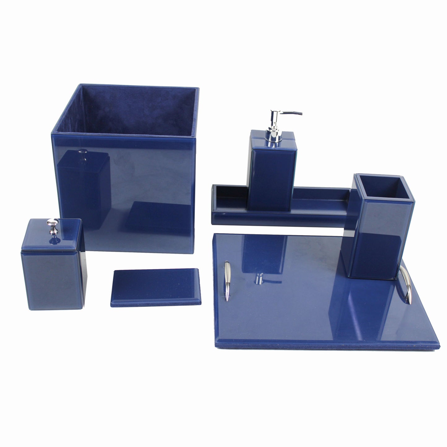 Decorative Bathroom Set of 7 Pieces for Modern Homes (Blue Glass)