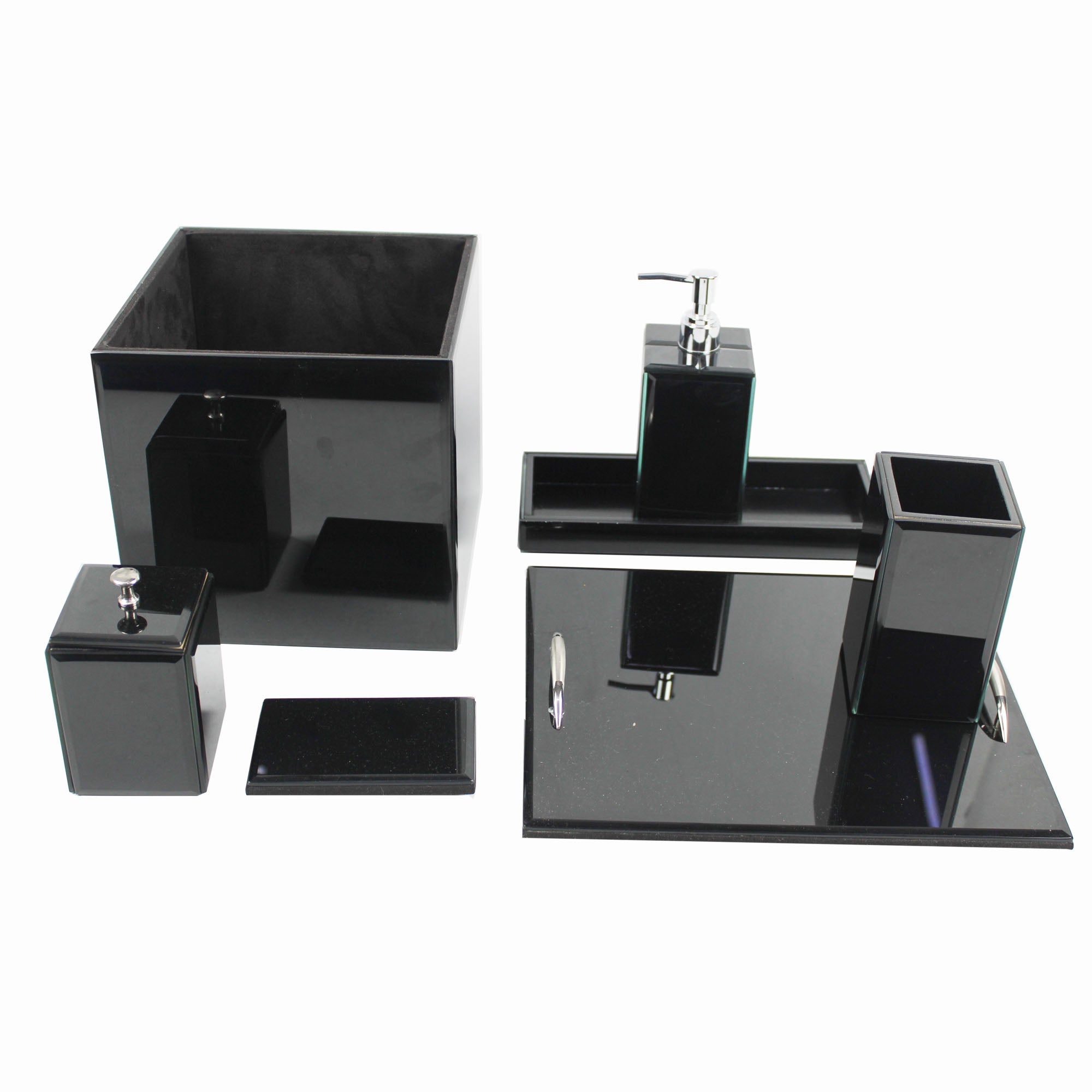 Luxury Decorative Bathroom Set of 7 Pieces for Modern Look (Black Glass)