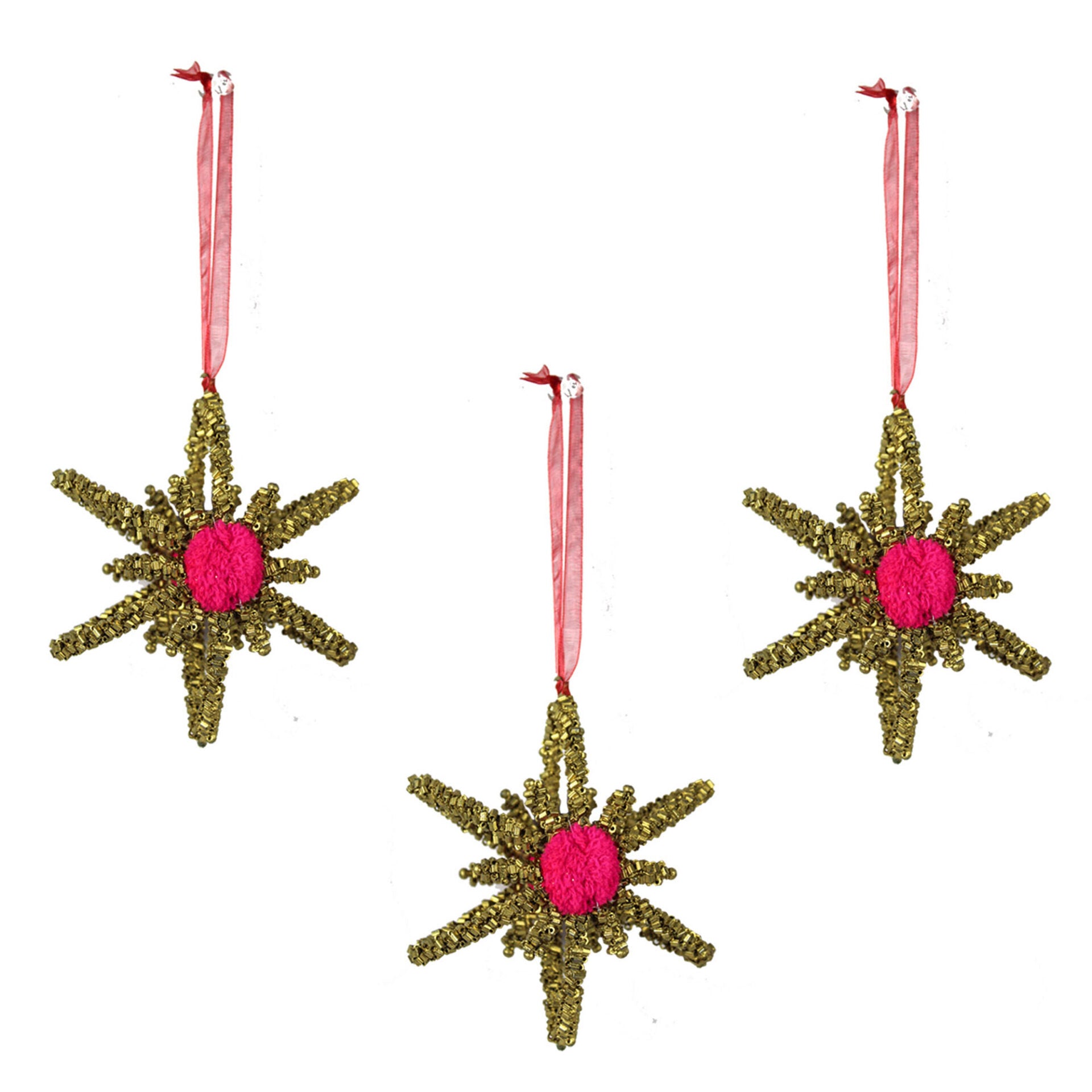 Golden Beaded Snowflake Shaped Christmas Decoration