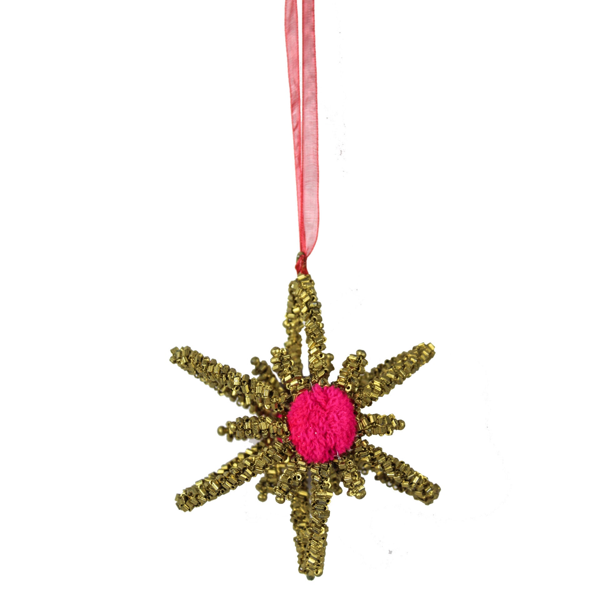 Golden Beaded Snowflake Shaped Christmas Decoration