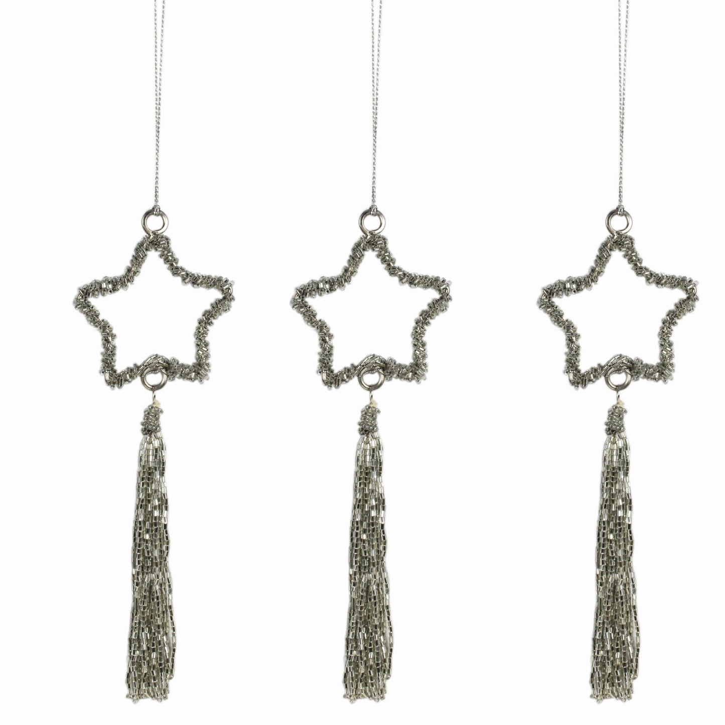 Set of 3 Beaded Star with Tassel Christmas Tree Decoration