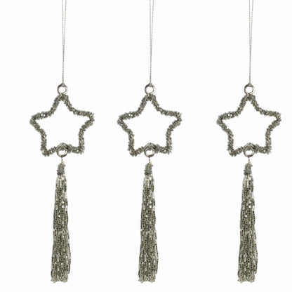 Set of 3 Beaded Star with Tassel Christmas Tree Decoration