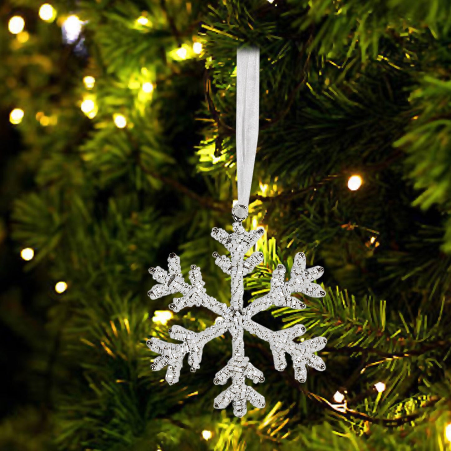 Set of 6 Beaded Snowflake for Christmas Tree Decoration