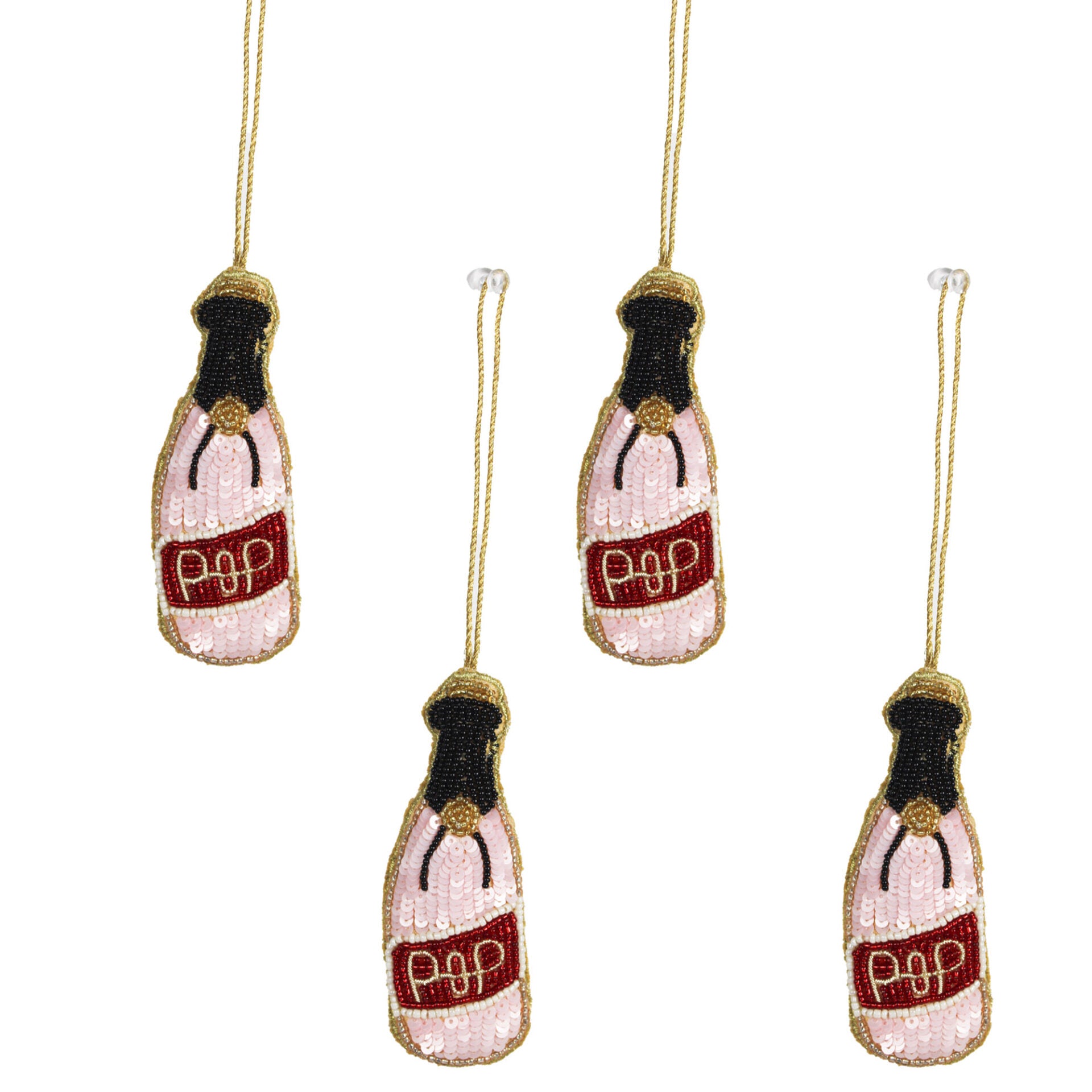 Set of 4 Multicolored Beaded Bottle for Christmas Tree Decoration