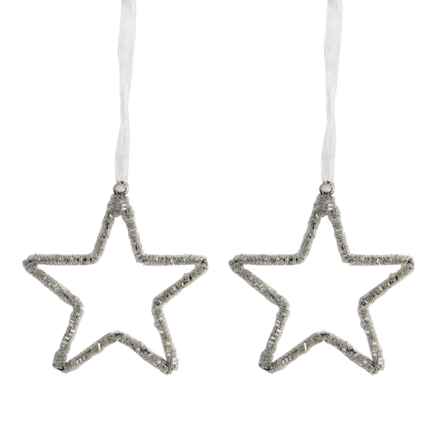 Set of 2 Beaded Star Shaped Christmas Tree Decoration