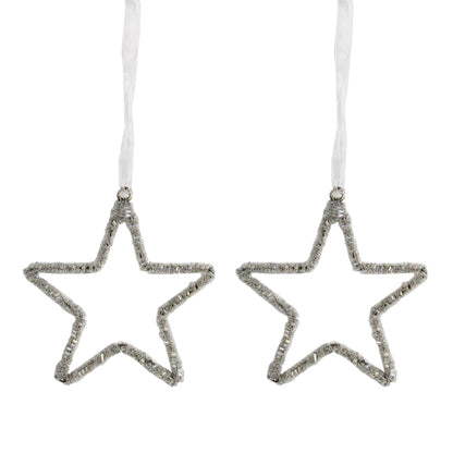 Set of 2 Beaded Star Shaped Christmas Tree Decoration