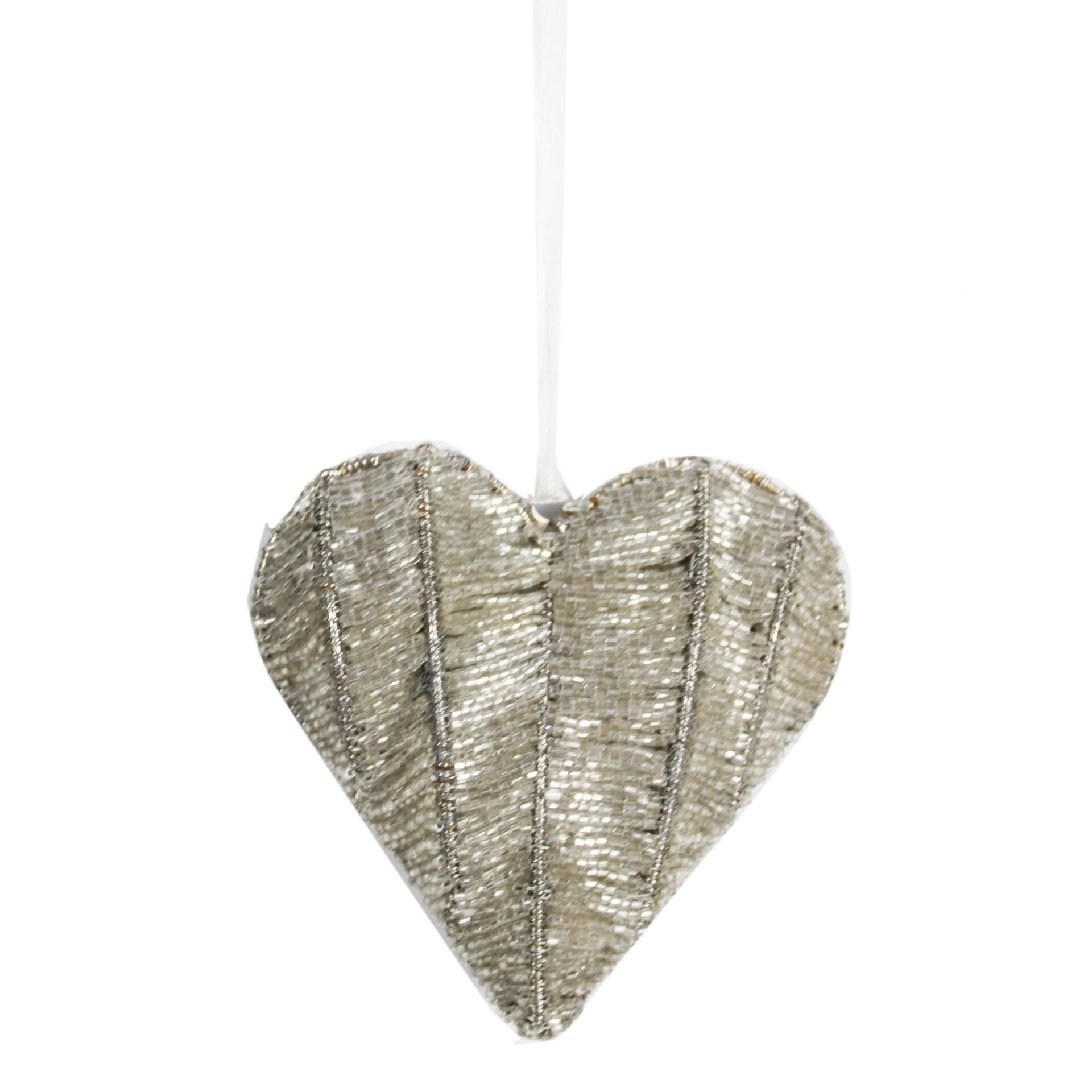 Set of 2 Beaded Heart Shaped Christmas Tree Decoration