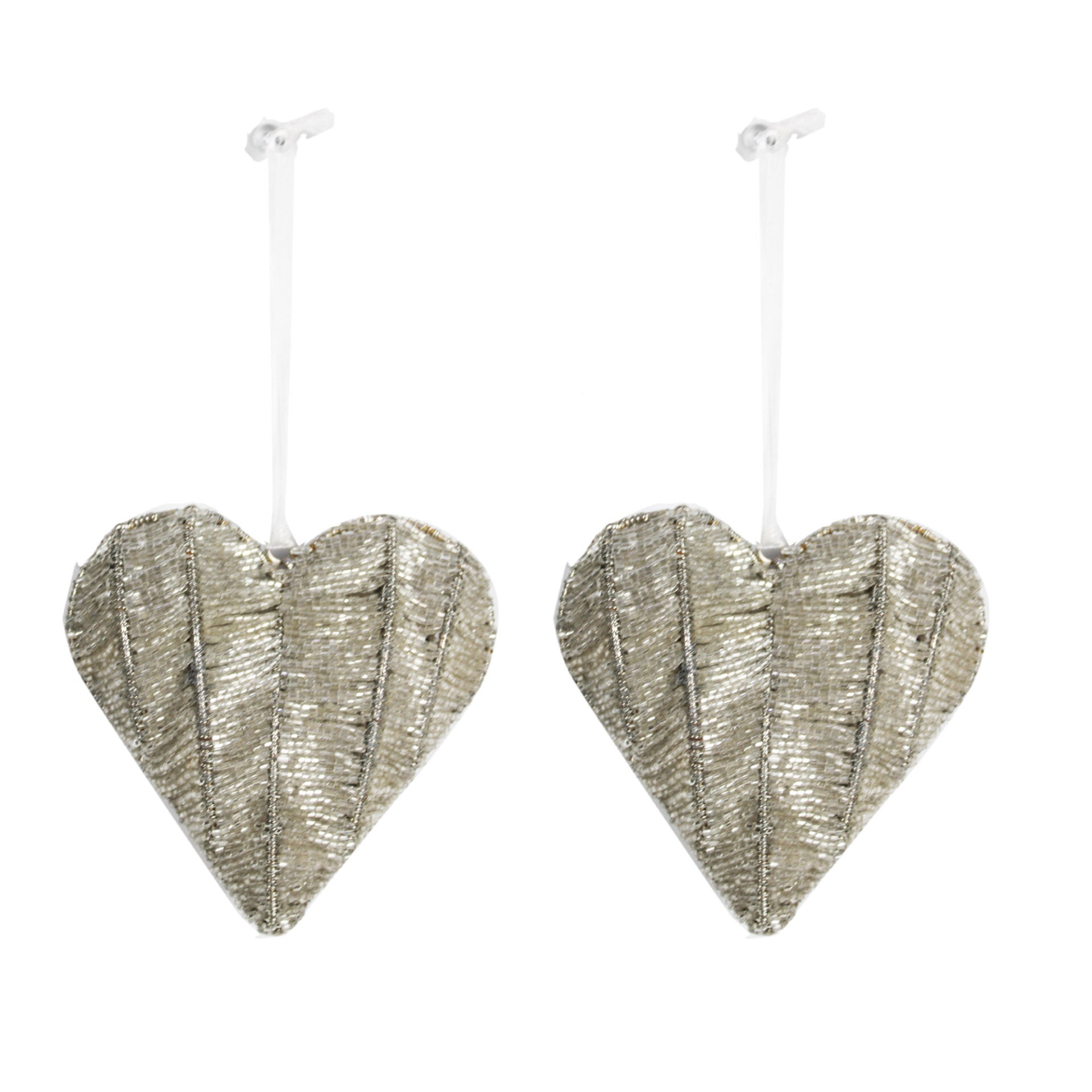 Set of 2 Beaded Heart Shaped Christmas Tree Decoration