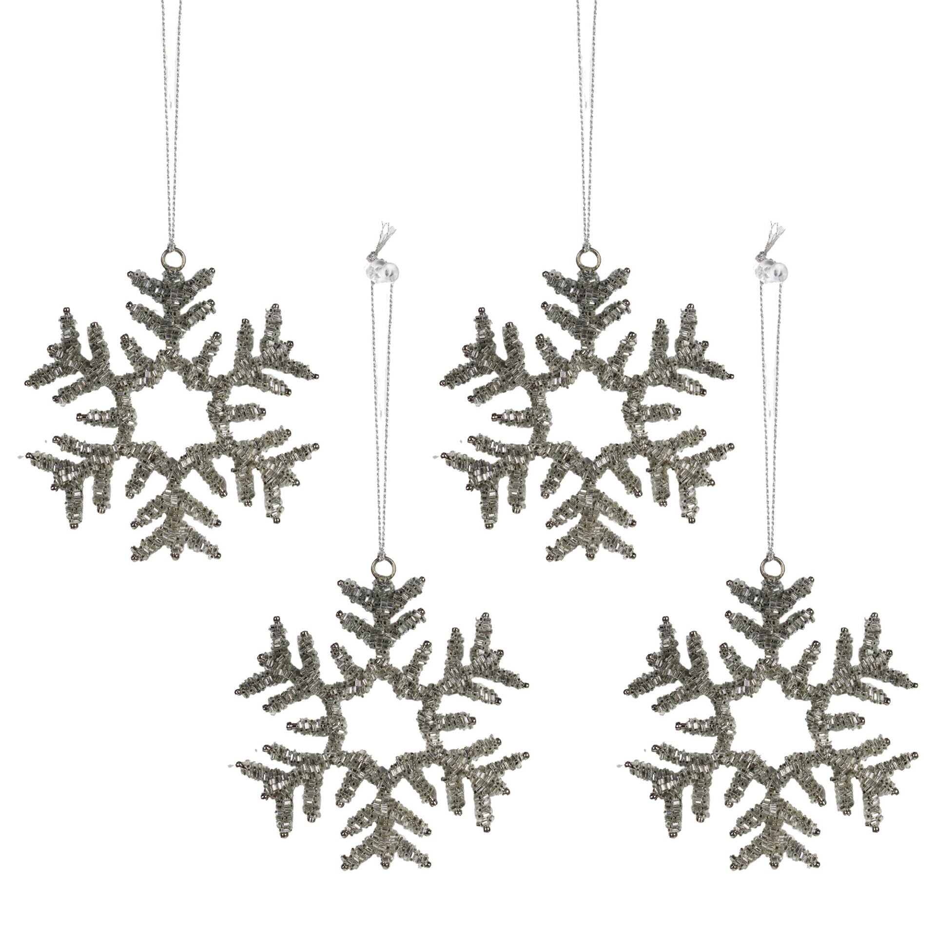 Set of Beaded 4 Snowflake Design Christmas Hanging Ornaments