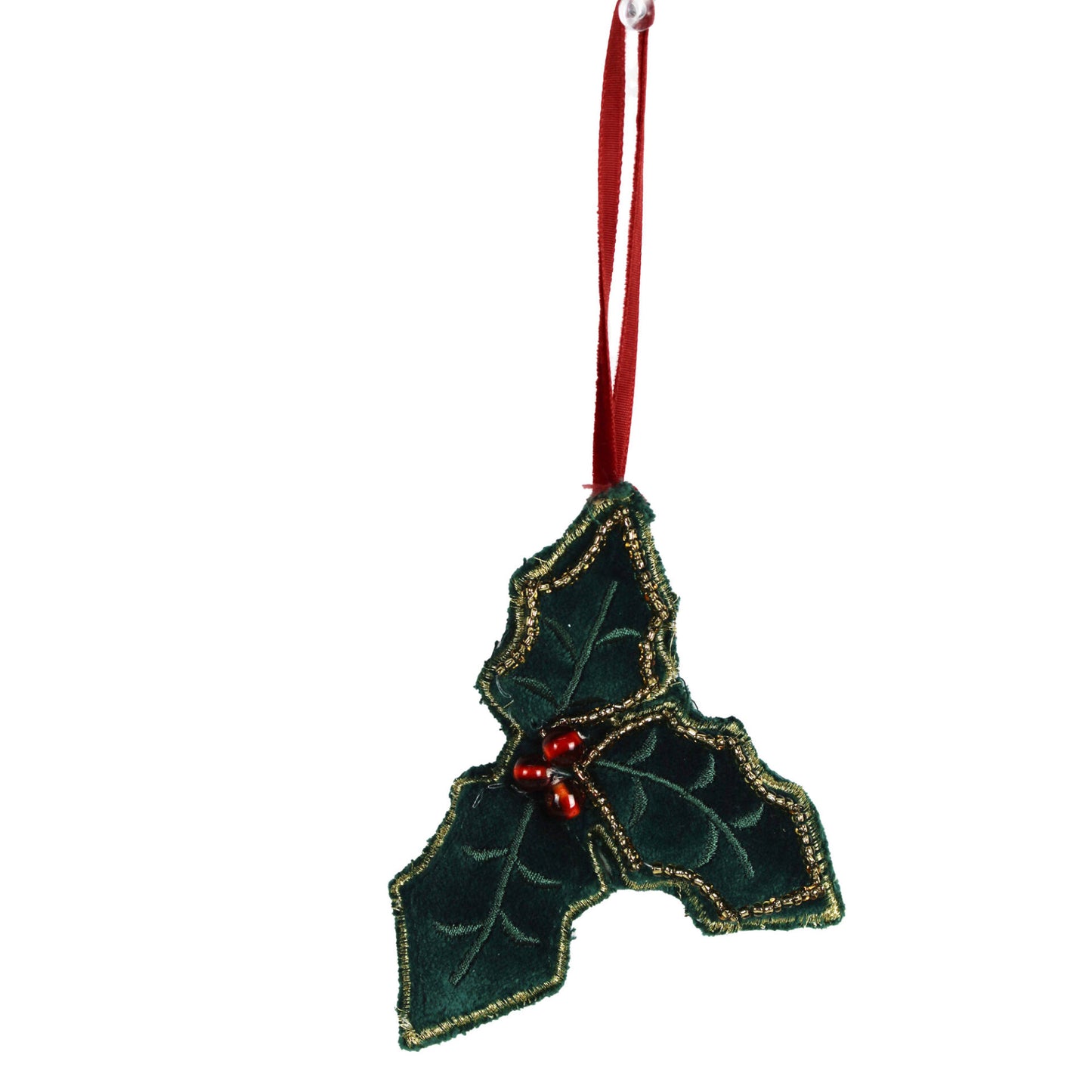 Set of 4 Leaf Embroidered Velvet Fabric Christmas Ornament