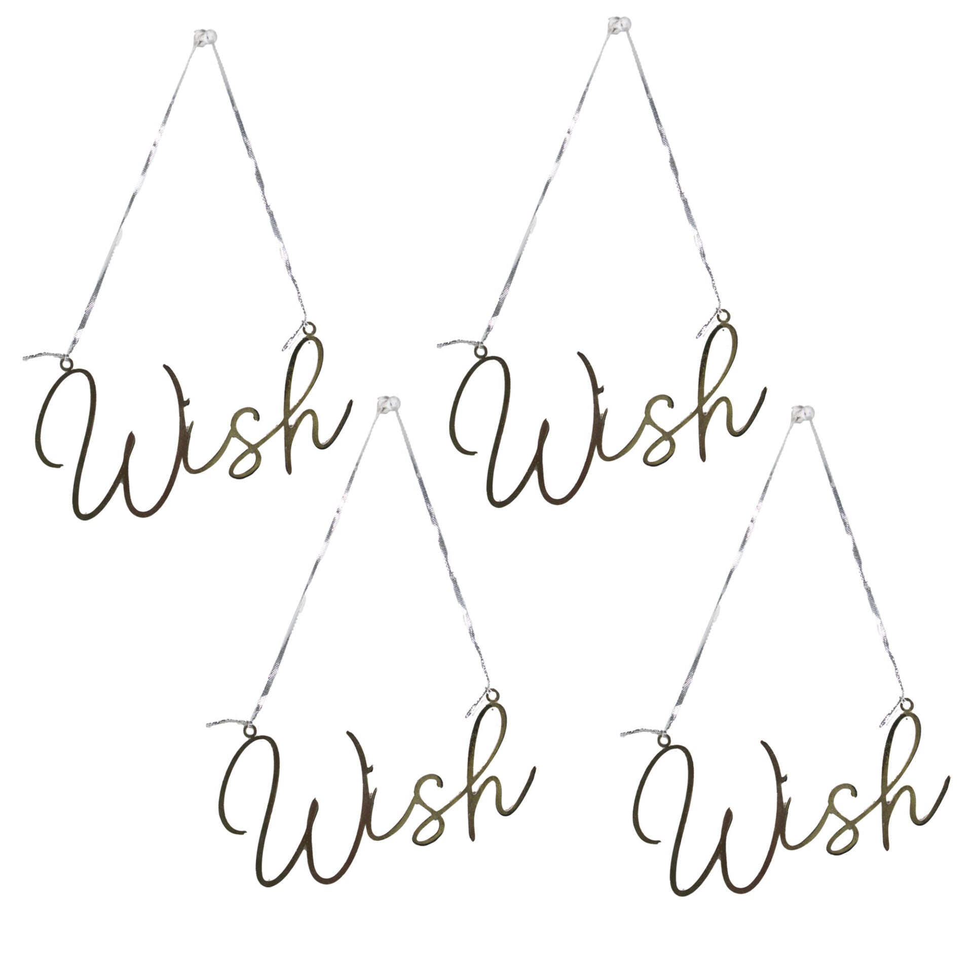 Set of 4 Metal Wish Shaped Christmas Decoration