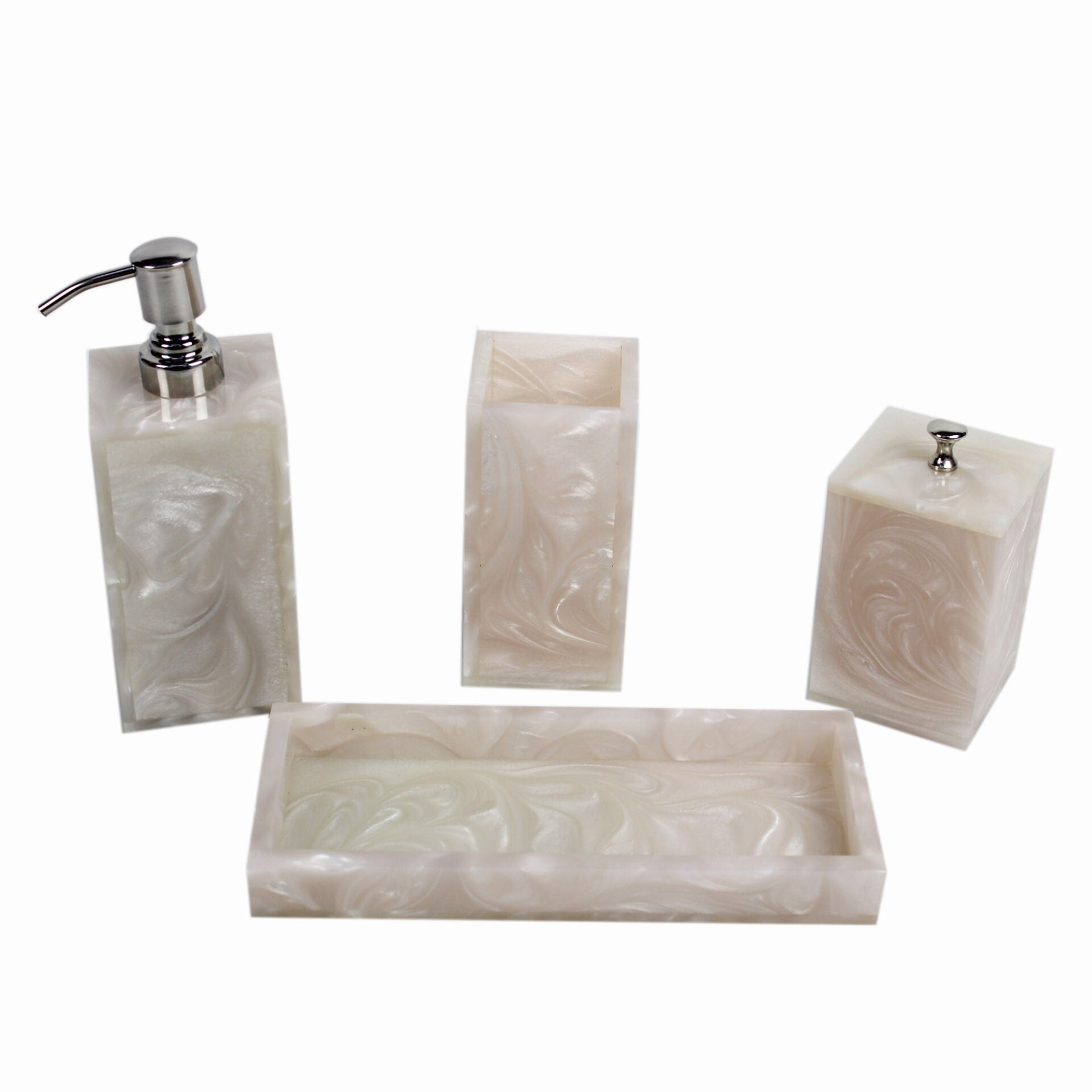 Stylish Decorative Ivory Bathroom Accessory Set of Four