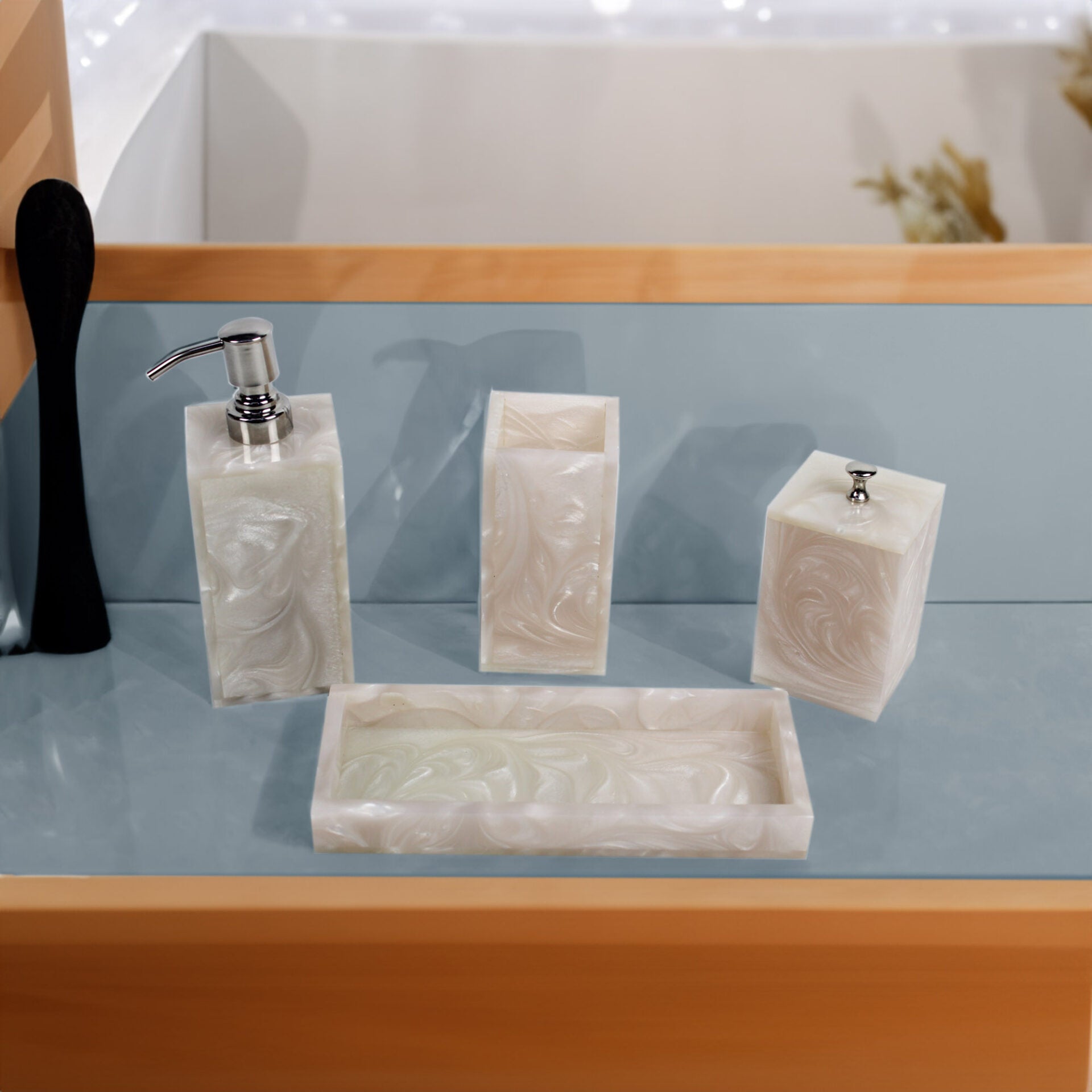 Stylish Decorative Ivory Bathroom Accessory Set of Four