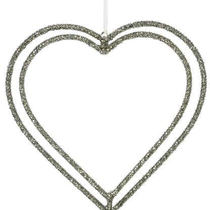 Silver Beaded Double Heart Shaped Christmas Hanging Ornament