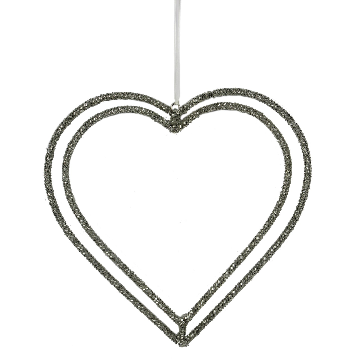 Silver Beaded Double Heart Shaped Christmas Hanging Ornament