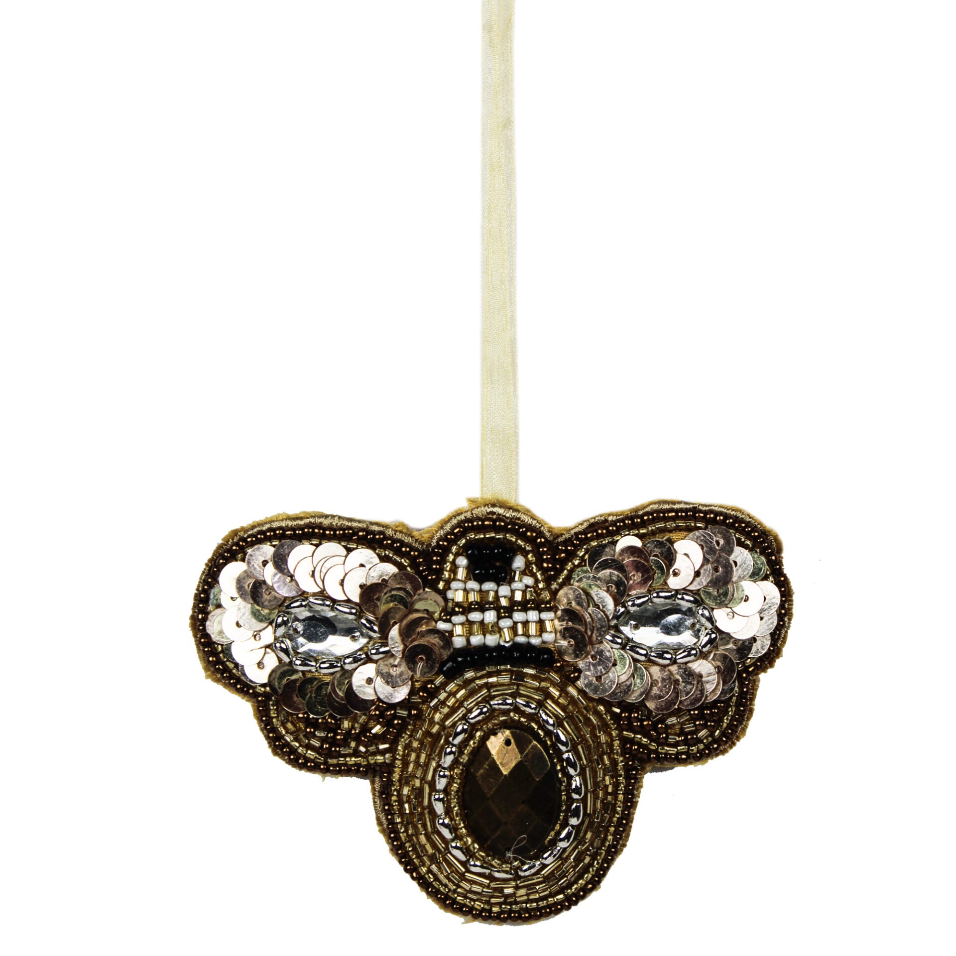 Set of 4 Beaded Bee Shaped Christmas Tree Hanging Ornaments