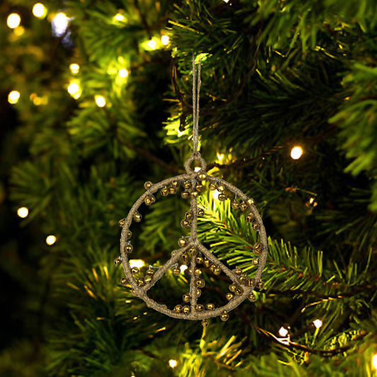 Set of 3 Golden "PEACE" Shaped with Christmas Bells Tree Ornaments