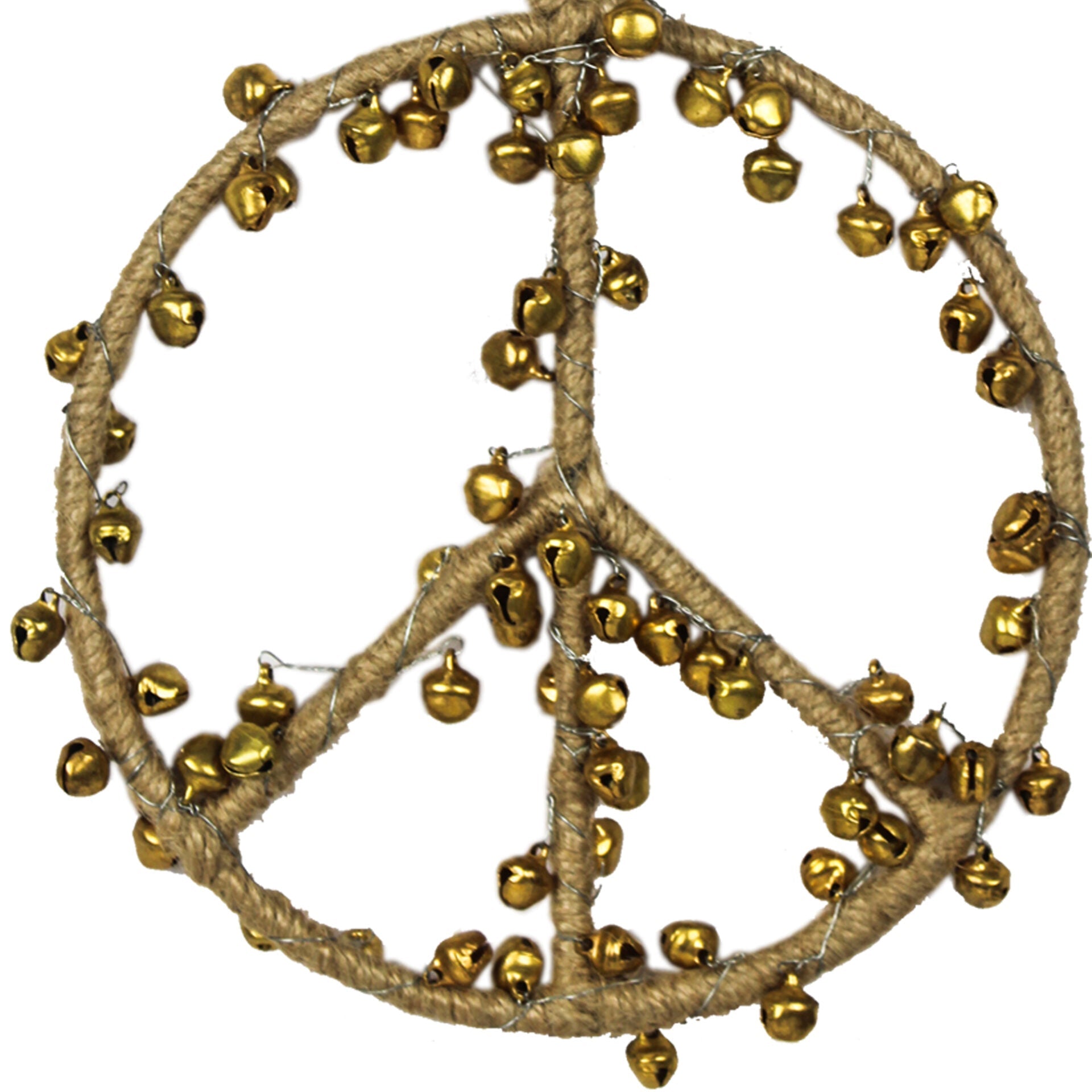 Set of 3 Goldenen "PEACE" Shaped with Christmas Bells Tree Ornaments