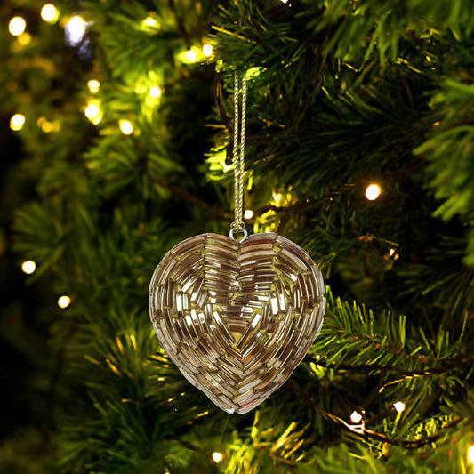 Set of 4 Glass Heart Shaped Christmas Tree Ornament