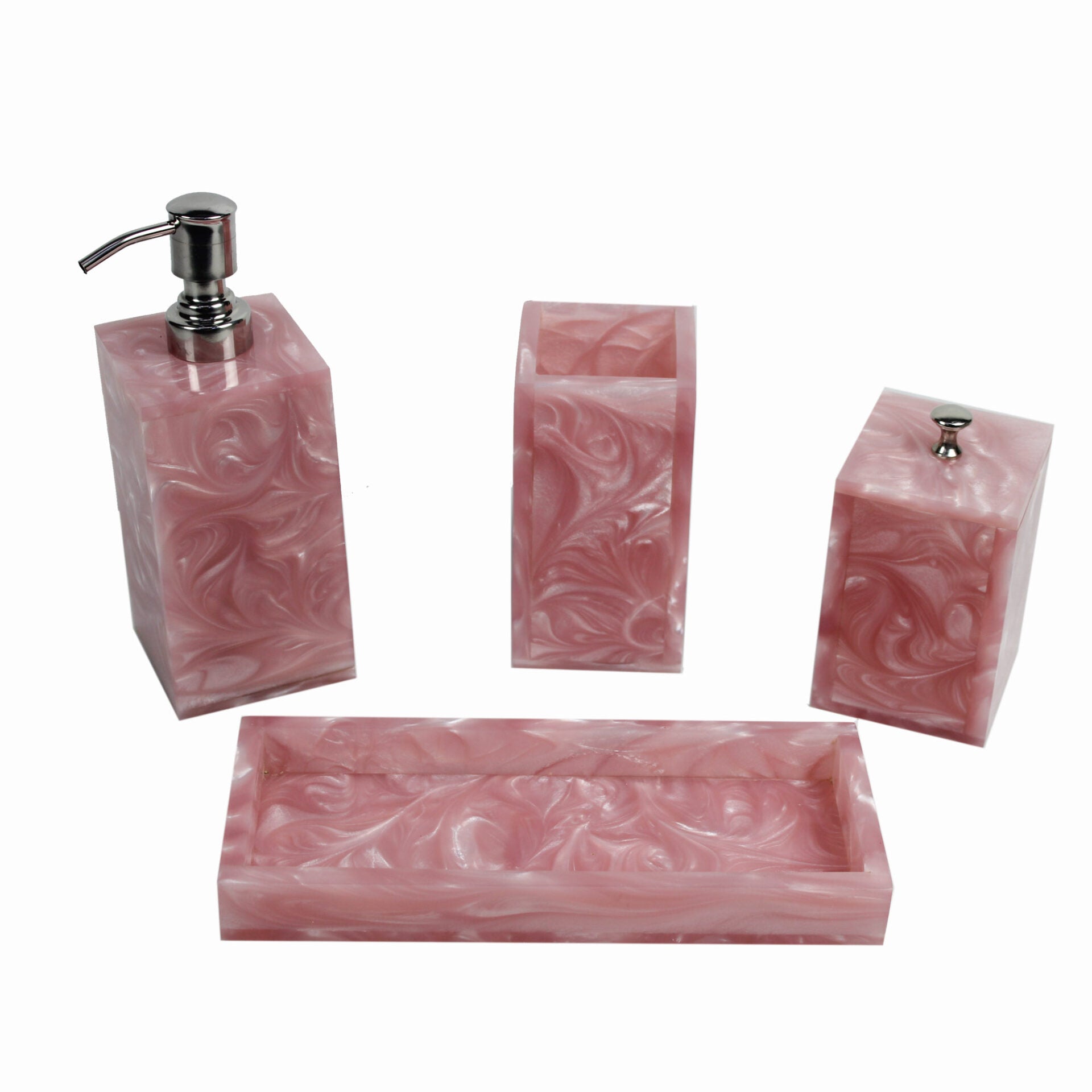 Pink Bathroom Accessory Set of Four