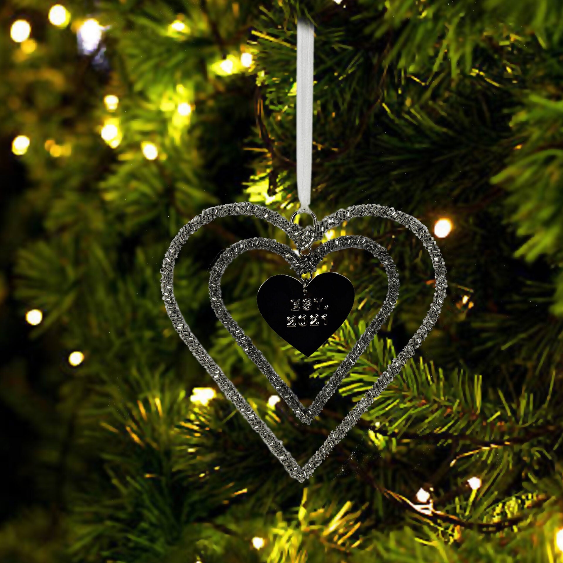  Set of 3 Beaded "HEART" Shaped Hanging Christmas Tree Ornaments 