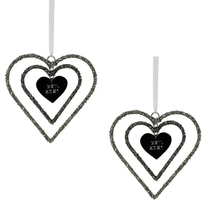 Set of 3 Beaded "HEART" Shaped Hanging Christmas Tree Ornaments